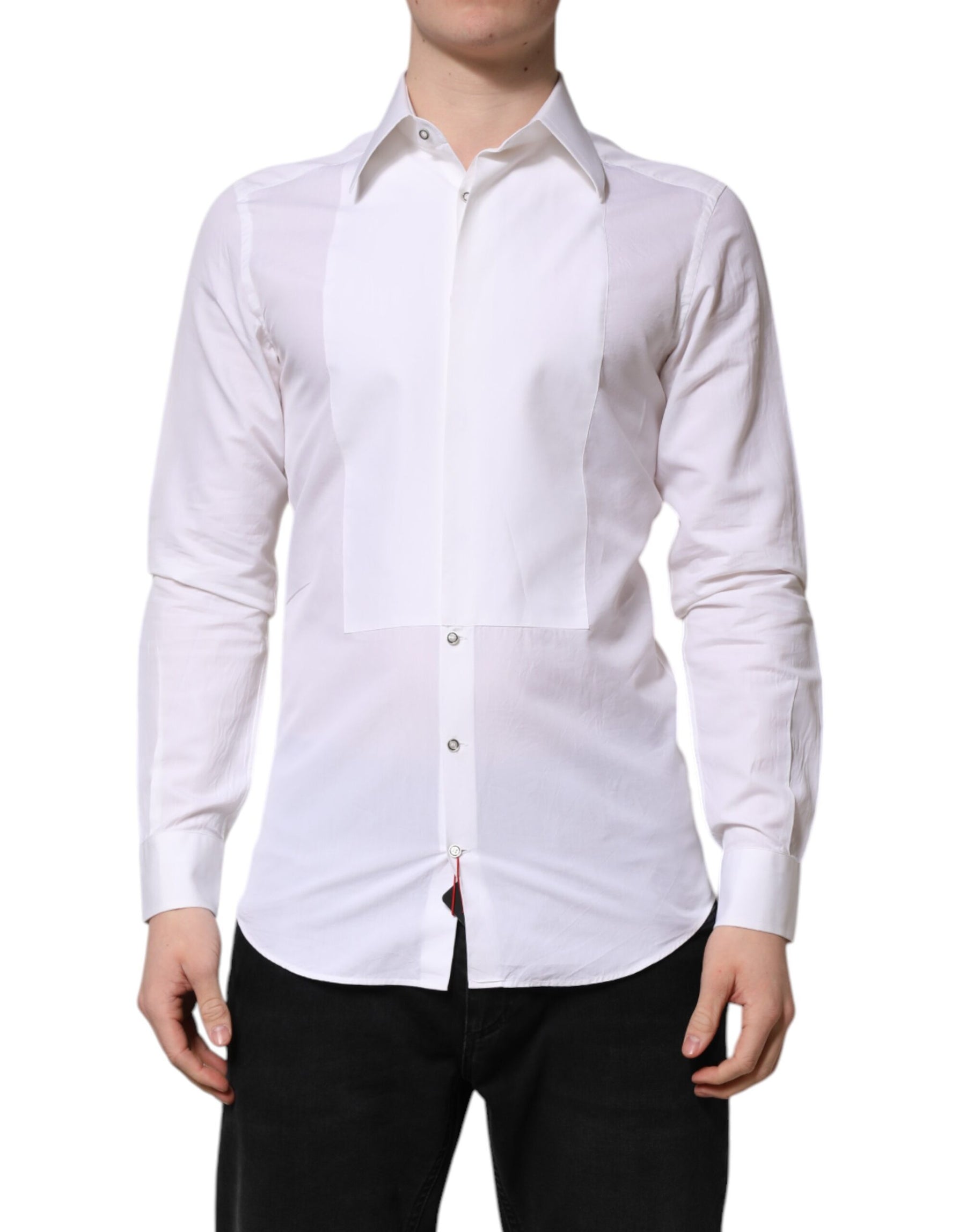 Dolce & Gabbana White Cotton GOLD Long Sleeves Dress Shirt | Regal Royce