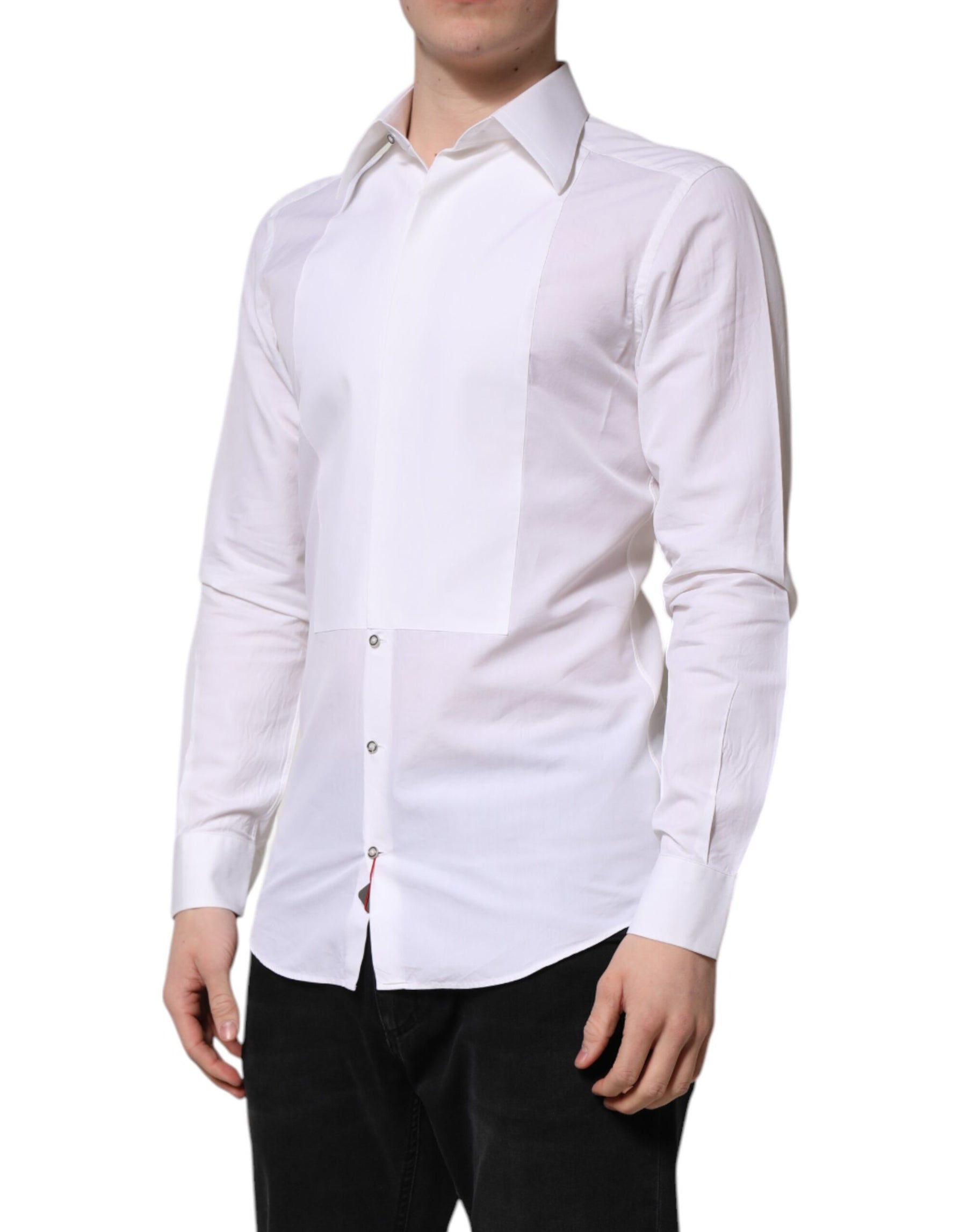 Dolce & Gabbana White Cotton GOLD Long Sleeves Dress Shirt | Regal Royce