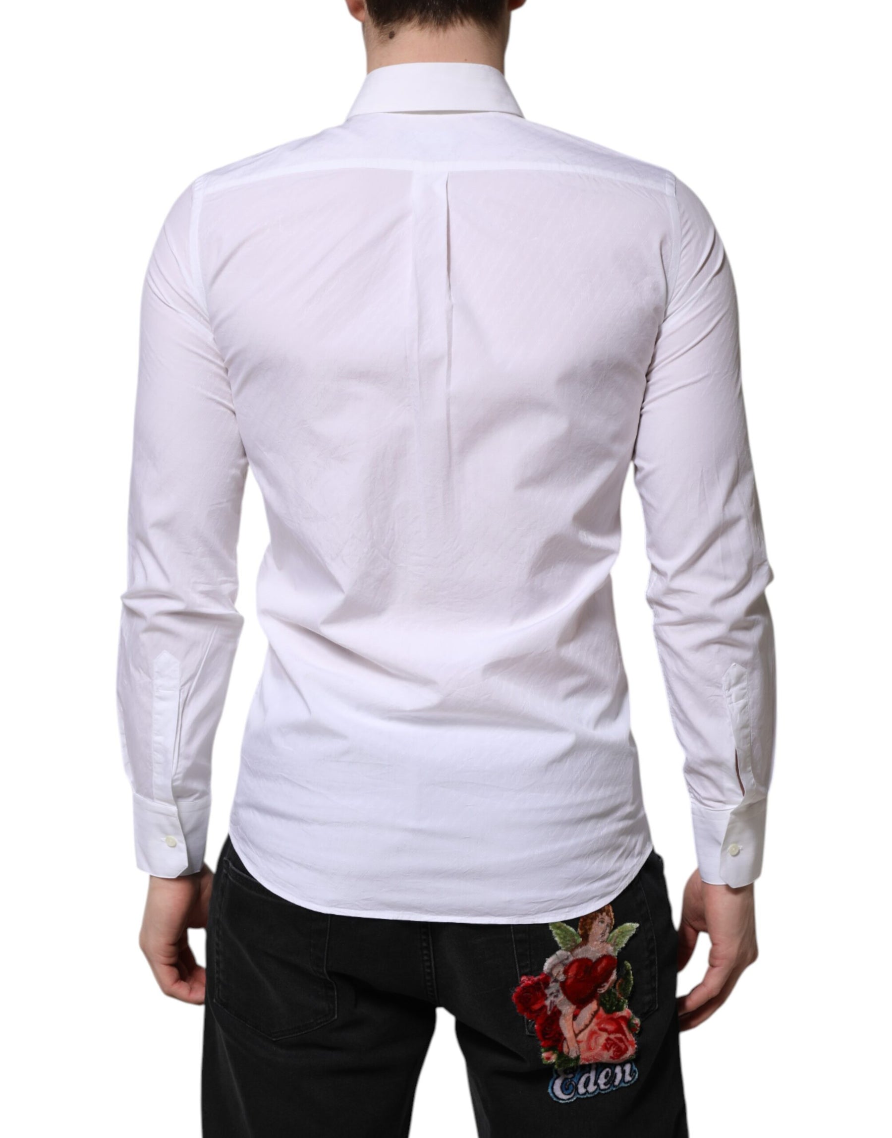 Dolce & Gabbana White Cotton MARTINI Long Sleeve Dress Shirt | Regal Royce