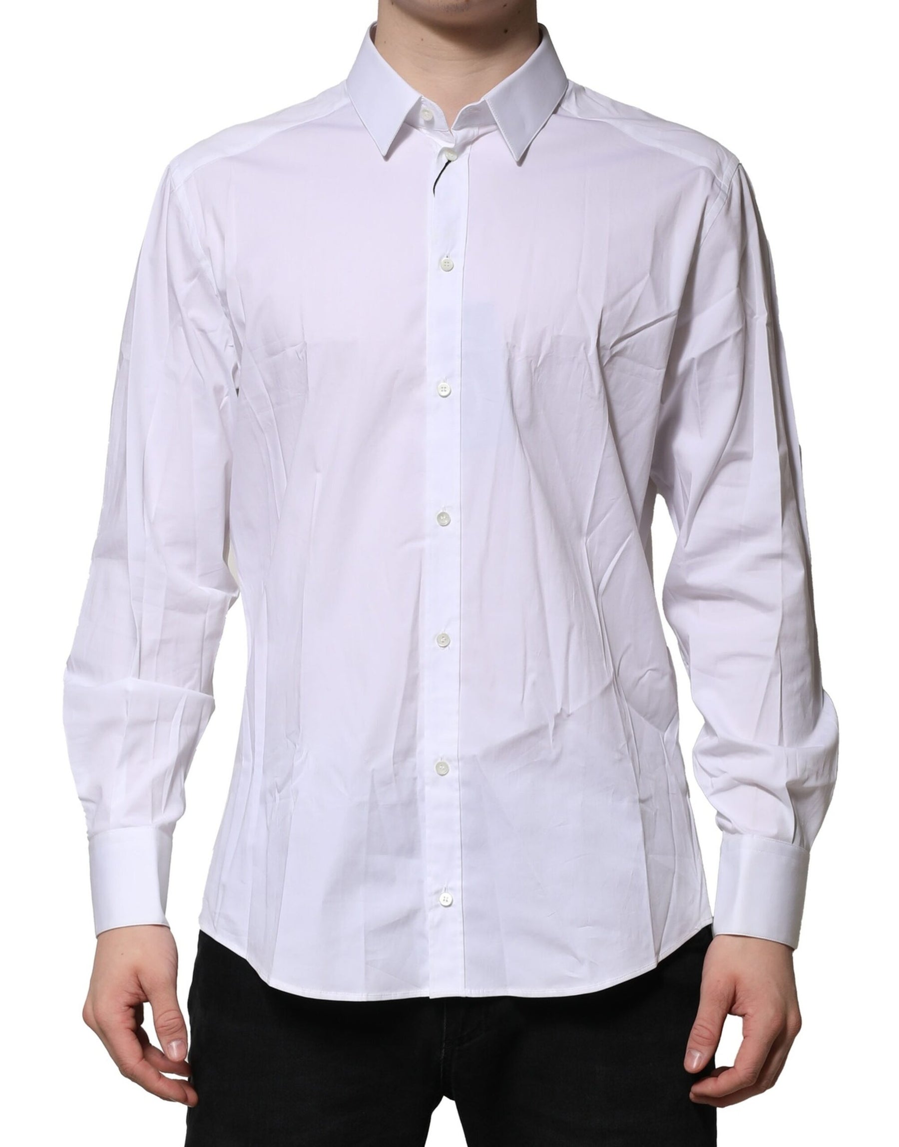 Dolce & Gabbana White Cotton GOLD Long Sleeves Dress Shirt | Regal Royce