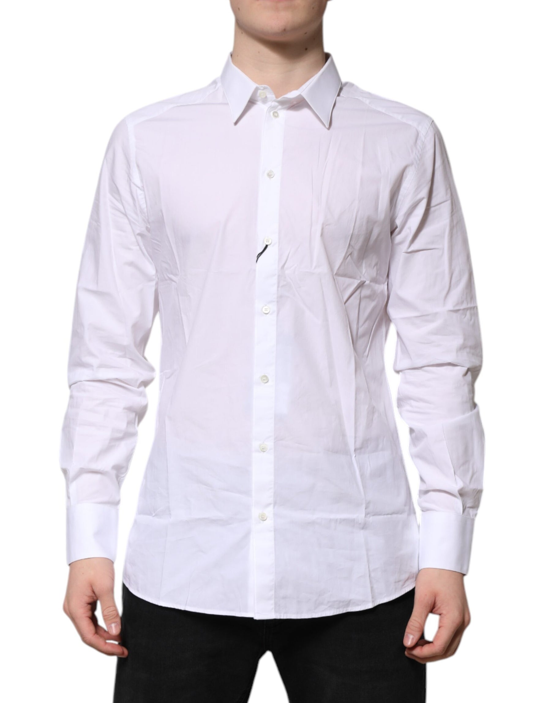 Dolce & Gabbana White Cotton GOLD Long Sleeves Dress Shirt | Regal Royce