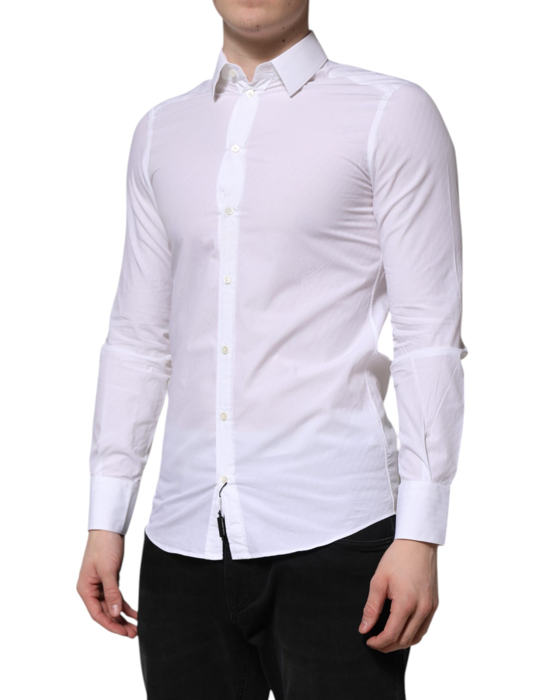 Dolce & Gabbana White Cotton MARTINI Long Sleeve Dress Shirt | Regal Royce