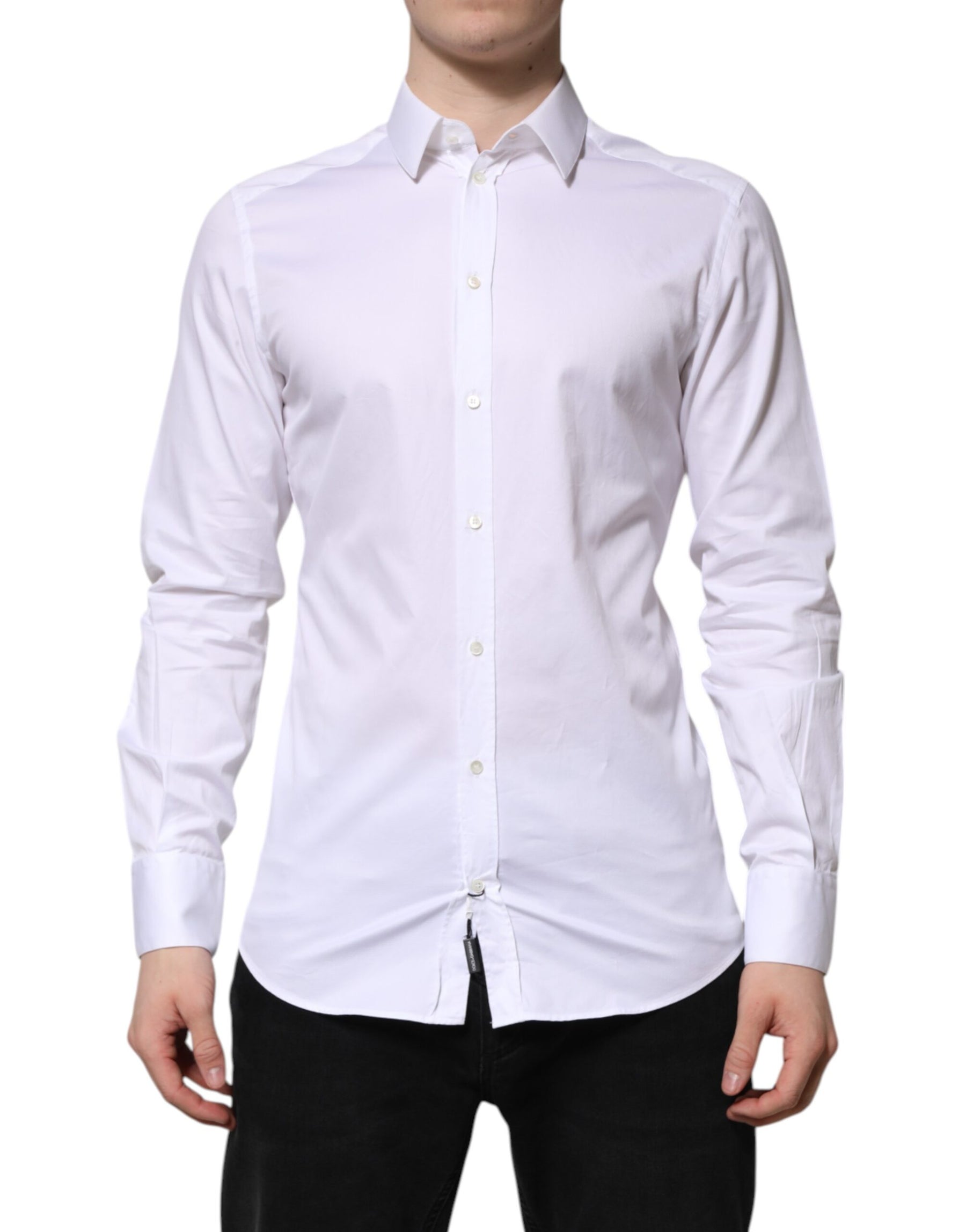 Dolce & Gabbana White Cotton GOLD Long Sleeve Men Dress Shirt | Regal Royce