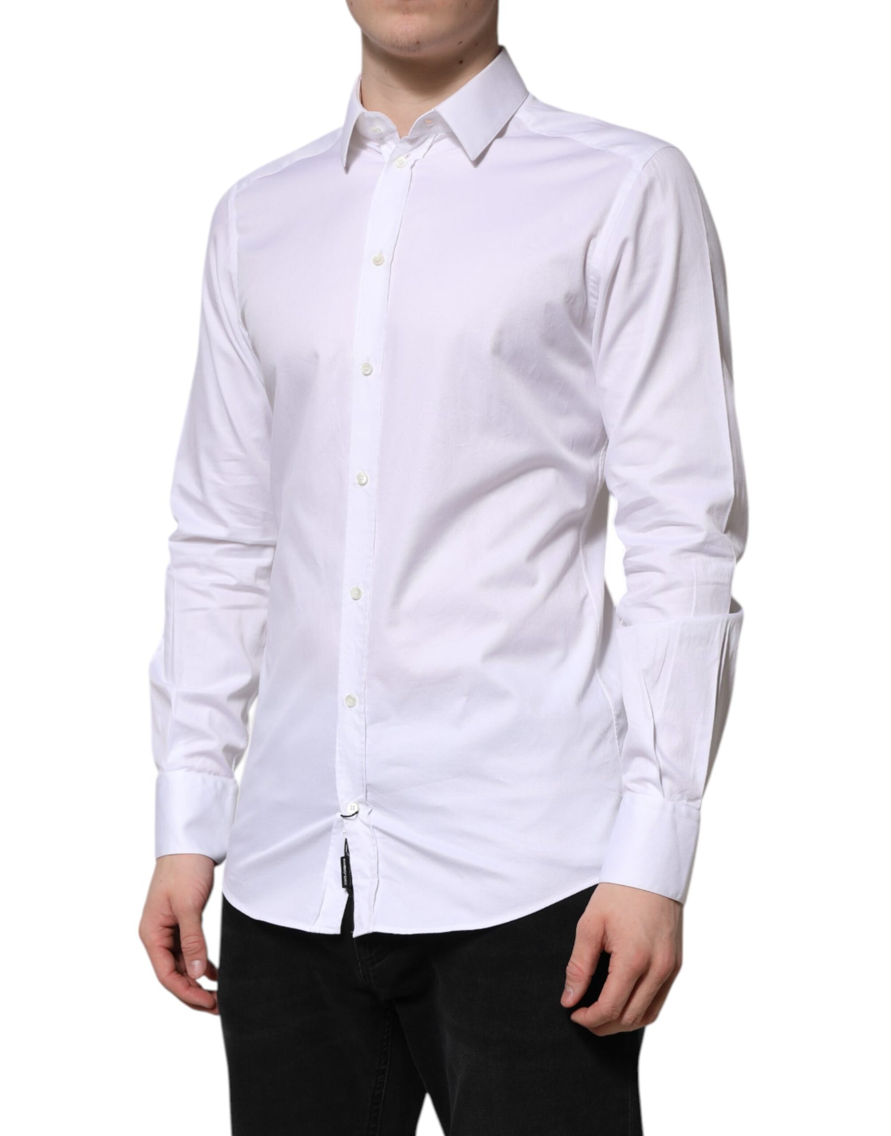 Dolce & Gabbana White Cotton GOLD Long Sleeve Men Dress Shirt | Regal Royce
