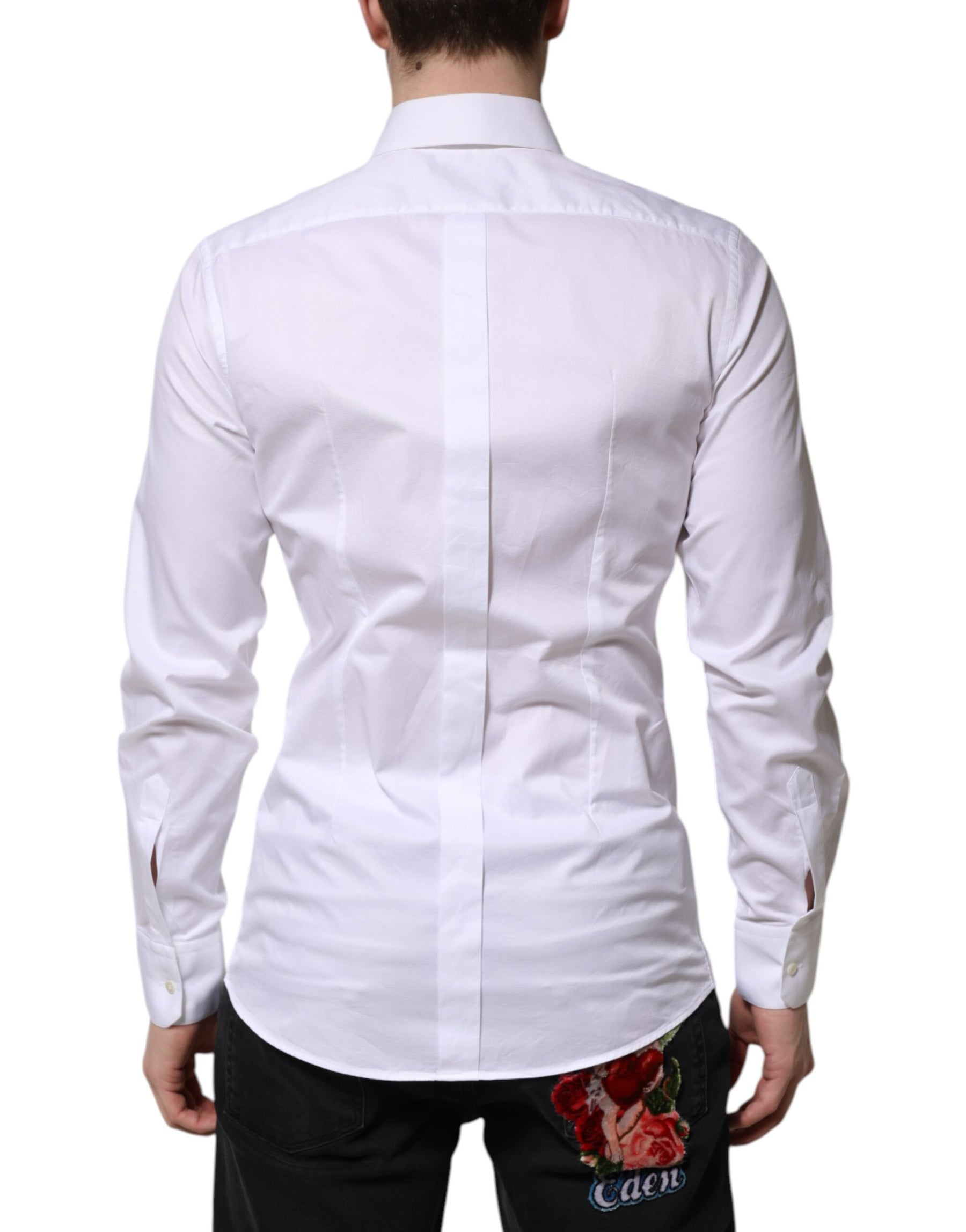 Dolce & Gabbana White Cotton GOLD Long Sleeve Men Dress Shirt | Regal Royce