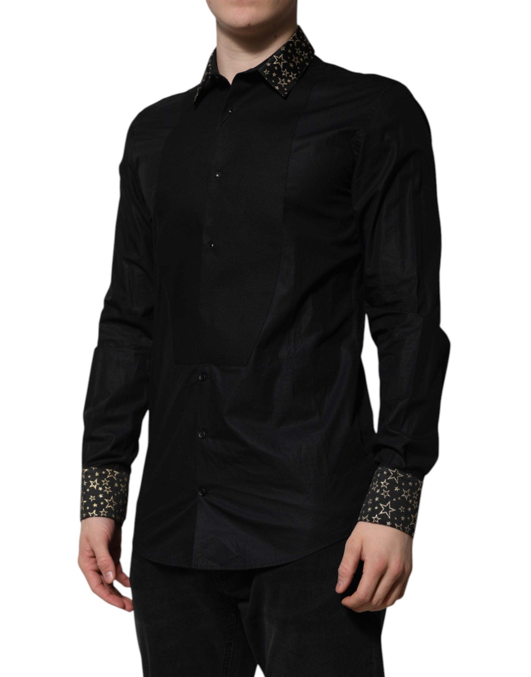 Dolce & Gabbana Black Cotton GOLD Long Sleeves Dress Shirt | Regal Royce