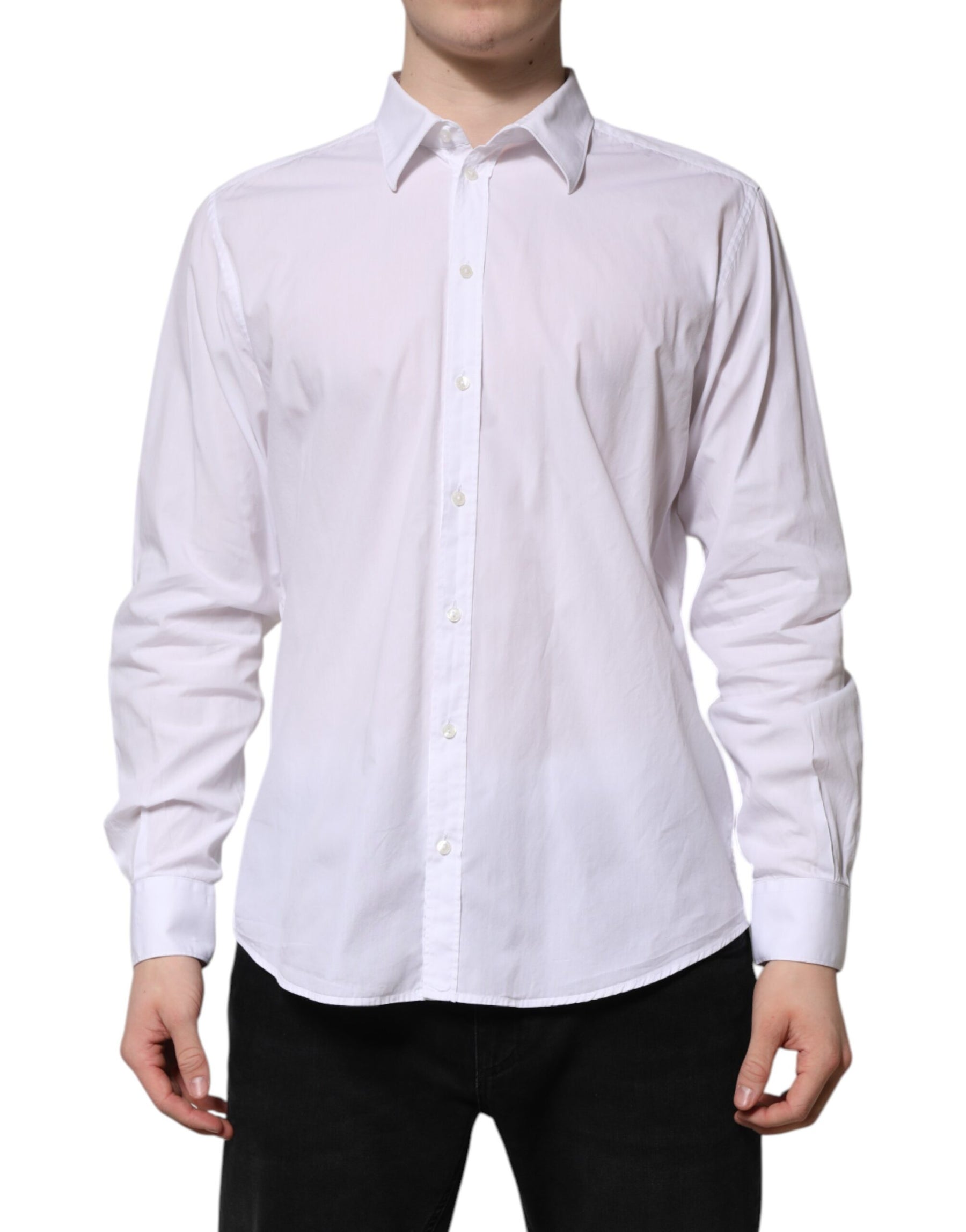 Dolce & Gabbana White Cotton STAFF Long Sleeves Formal Shirt | Regal Royce