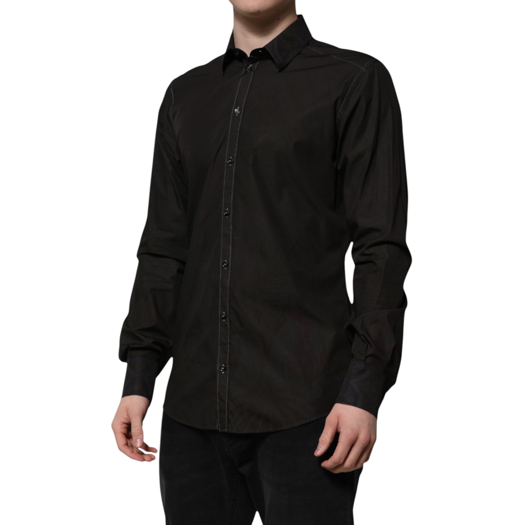 Dolce & Gabbana Black Cotton Jacquard GOLD Collar Dress Shirt | Regal Royce