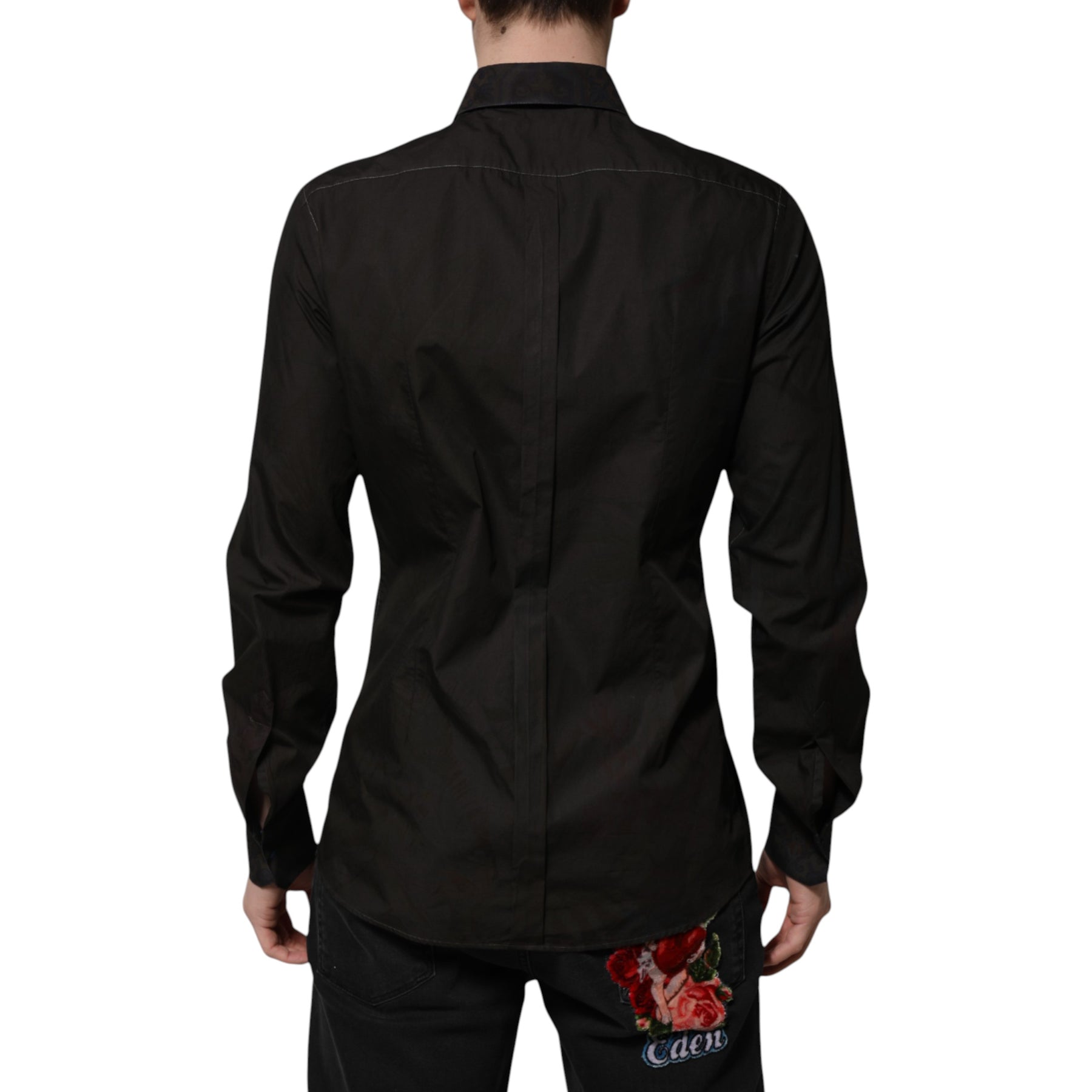 Dolce & Gabbana Black Cotton Jacquard GOLD Collar Dress Shirt | Regal Royce