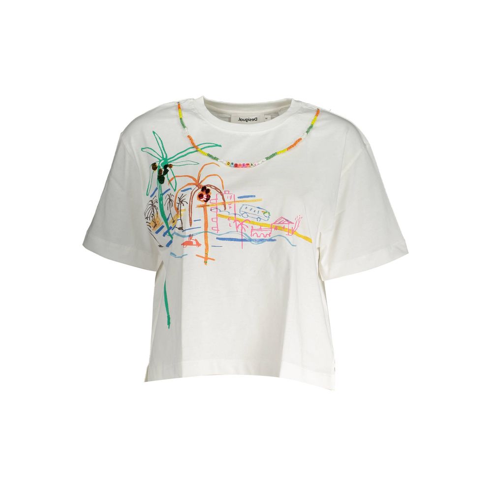 Desigual White Cotton Women T-Shirt | Regal Royce
