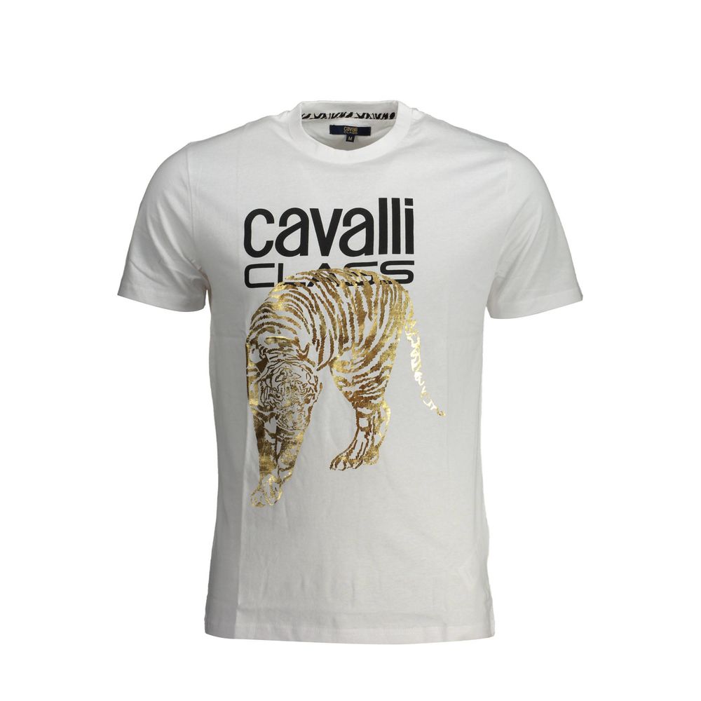 Cavalli Class Bianco Cotton Men T-Shirt | Regal Royce