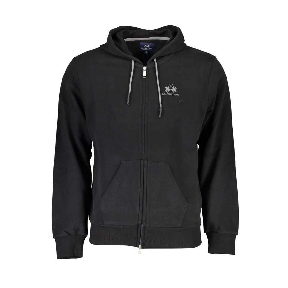 La Martina Black Cotton Men Sweater with Hood | Regal Royce