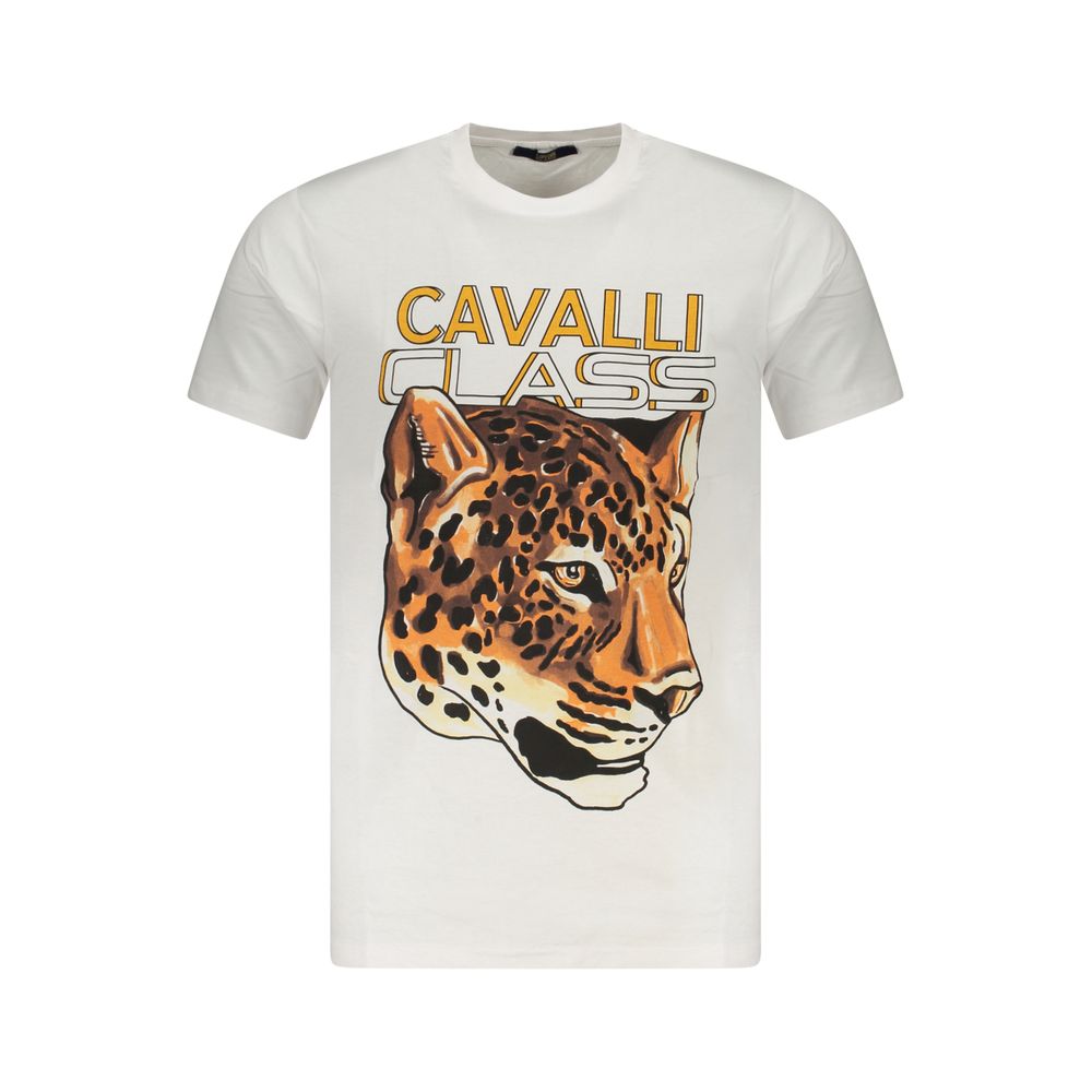 Cavalli Class Bianco Cotton Men T-Shirt | Regal Royce
