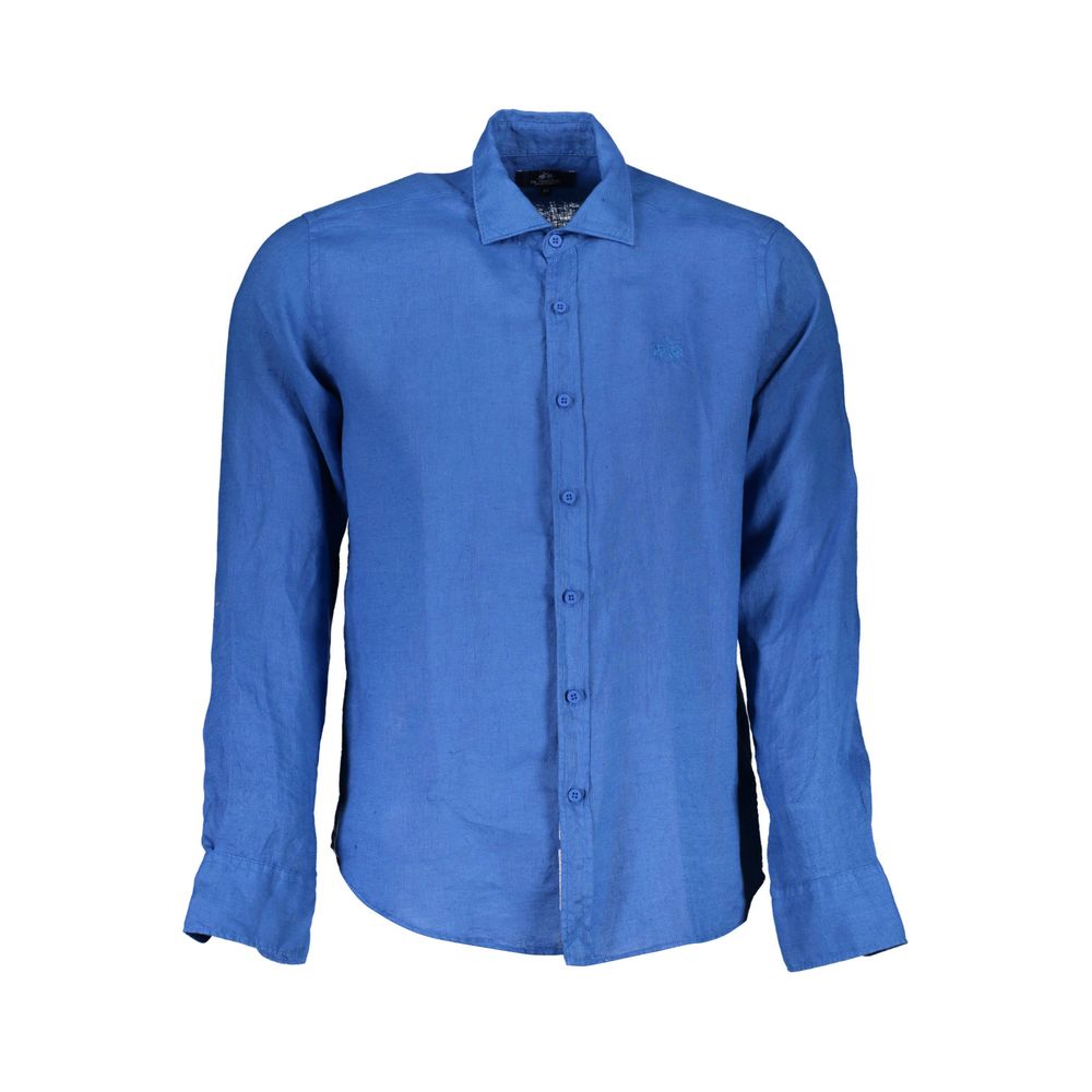 La Martina Blu Linen Men Shirt | Regal Royce