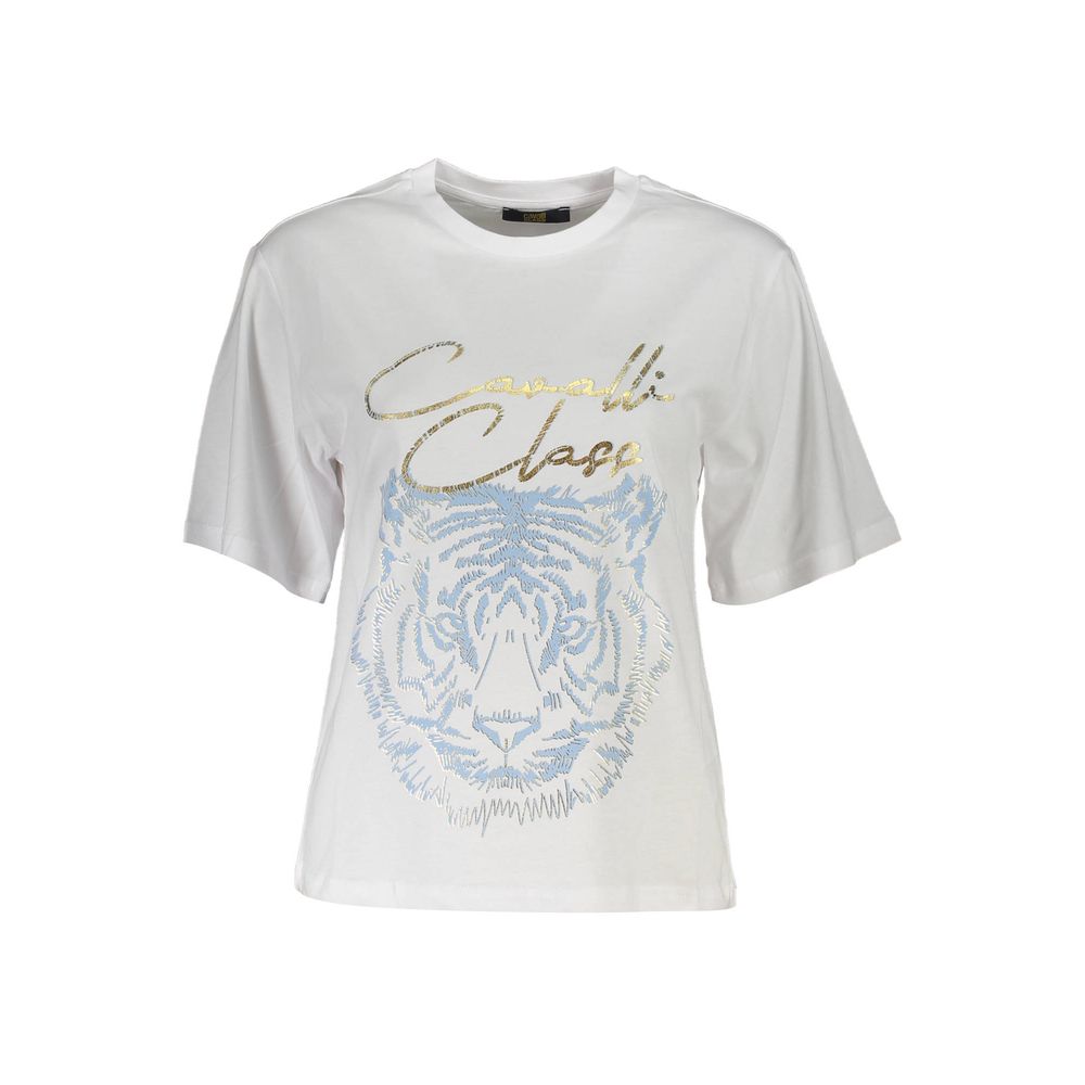 Cavalli Class White Cotton Women T-Shirt | Regal Royce