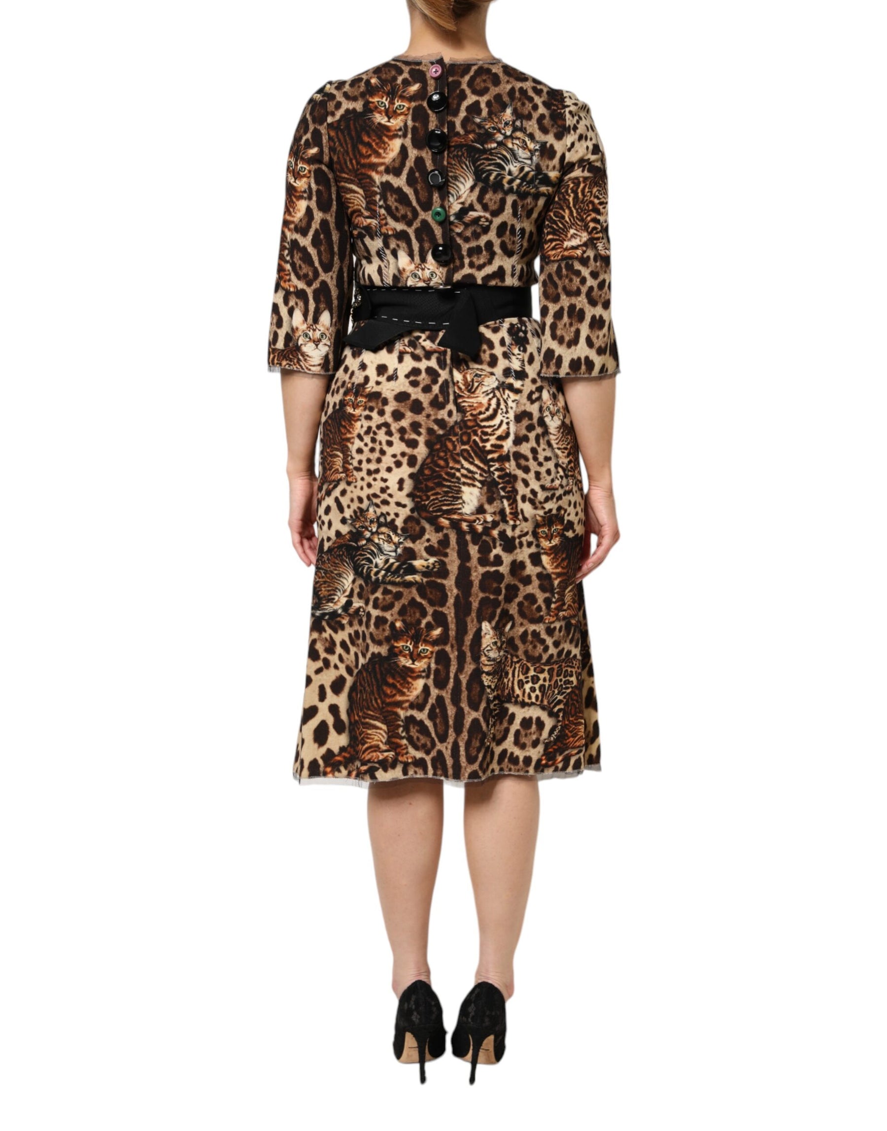 Dolce & Gabbana Brown Leopard Print Belted A-line Midi Dress | Regal Royce
