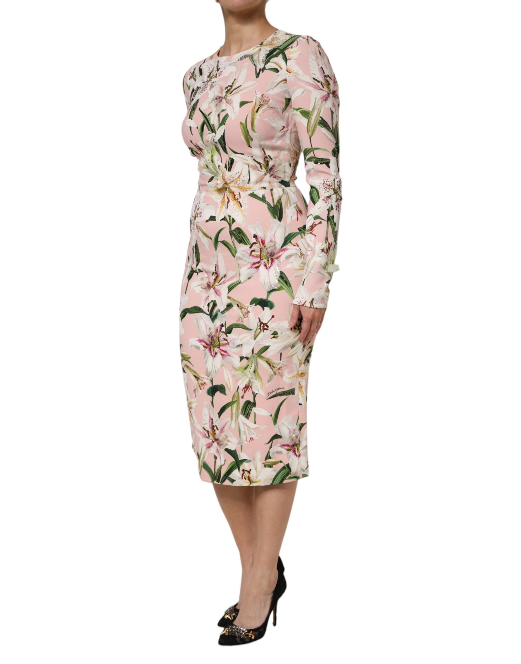Dolce & Gabbana Pink Lily Viscose Sheath Stretch Midi Dress | Regal Royce