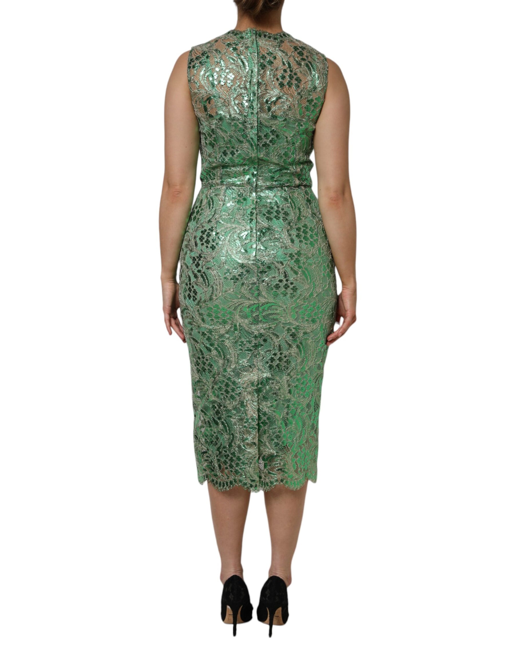 Dolce & Gabbana Green Cotton Floral Lace Sheath Midi Dress | Regal Royce
