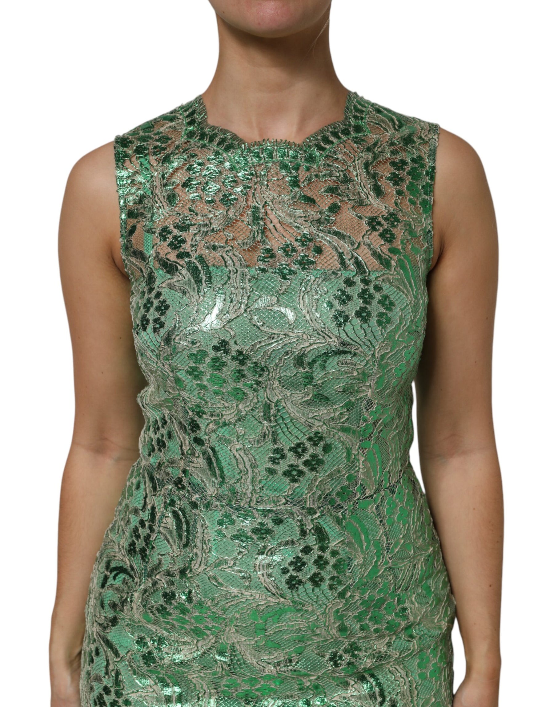 Dolce & Gabbana Green Cotton Floral Lace Sheath Midi Dress | Regal Royce
