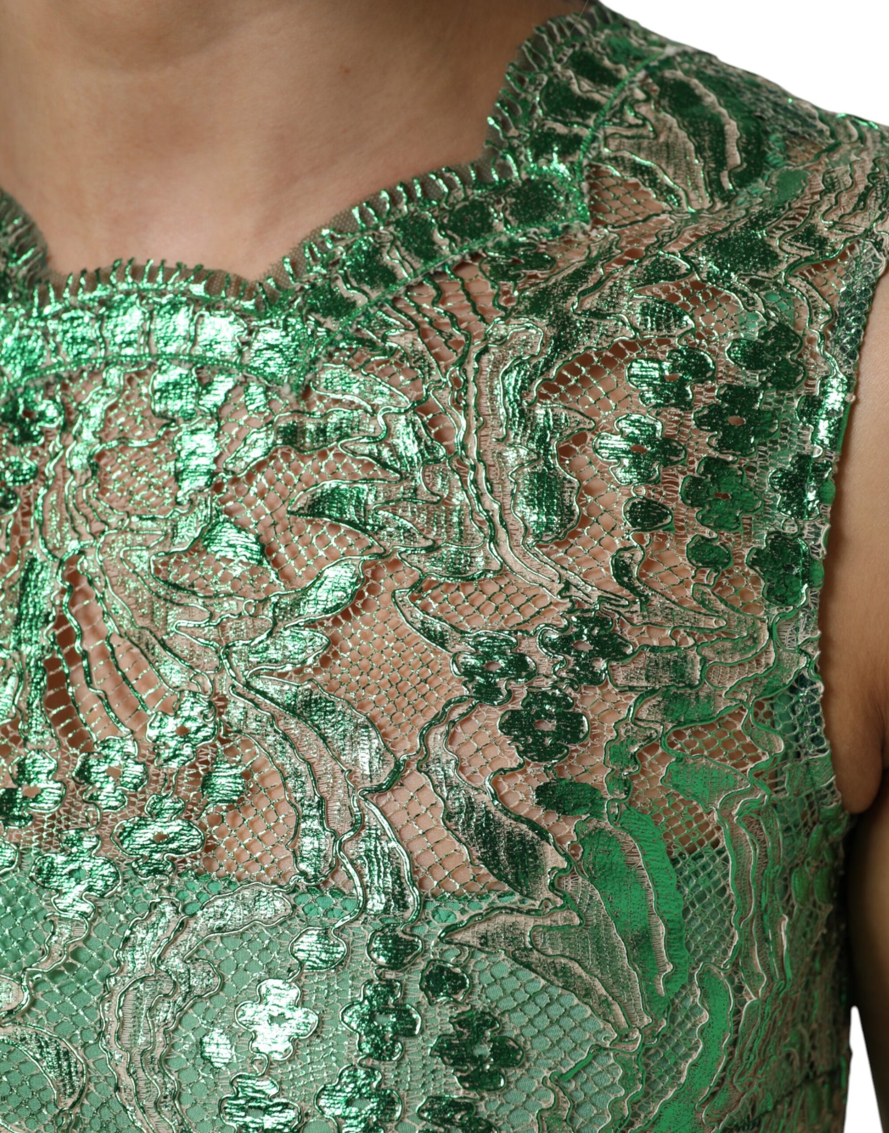 Dolce & Gabbana Green Cotton Floral Lace Sheath Midi Dress | Regal Royce