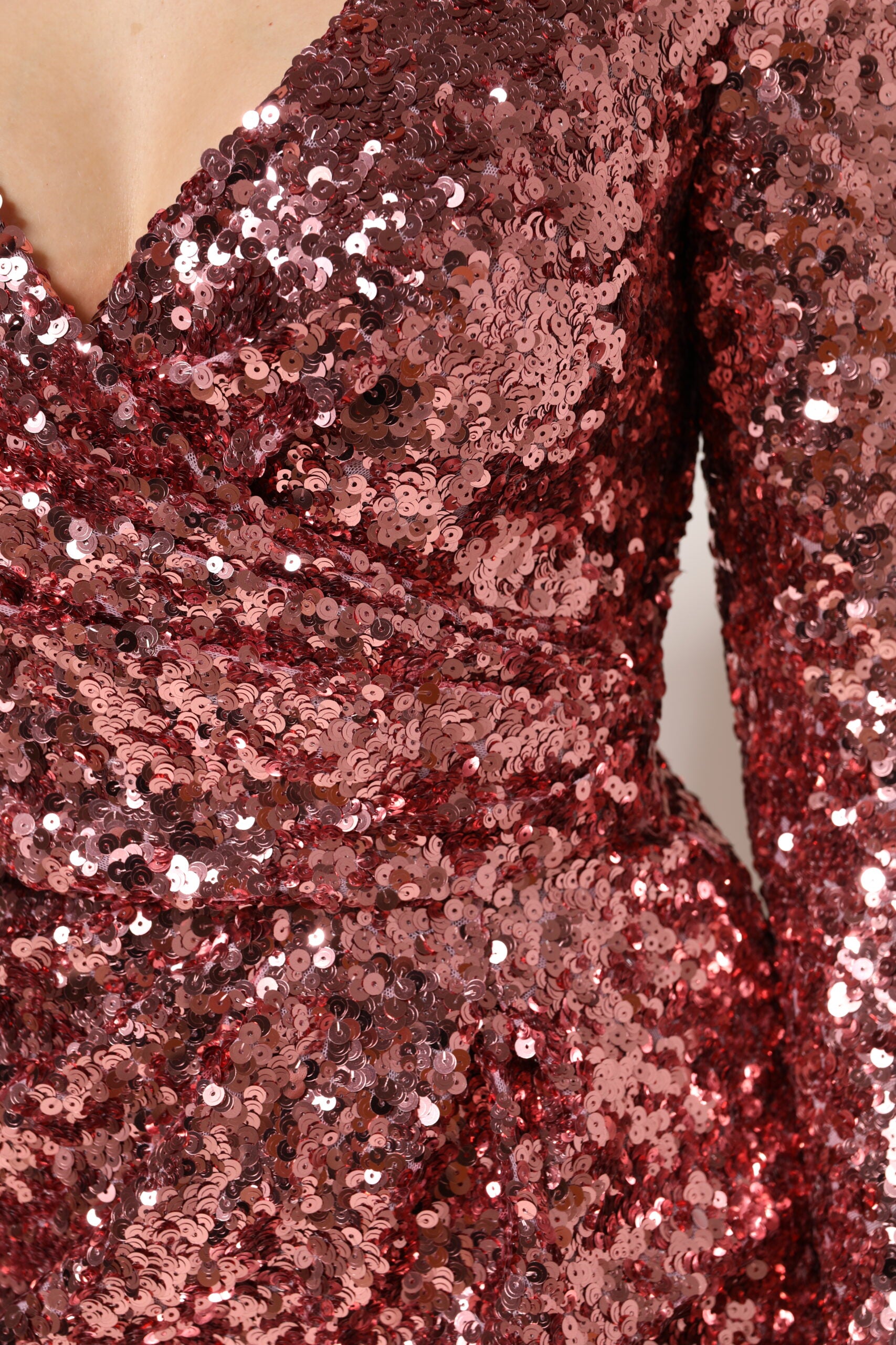 Dolce & Gabbana Pink Sequin Statement Nylon Midi V-Neck Dress | Regal Royce