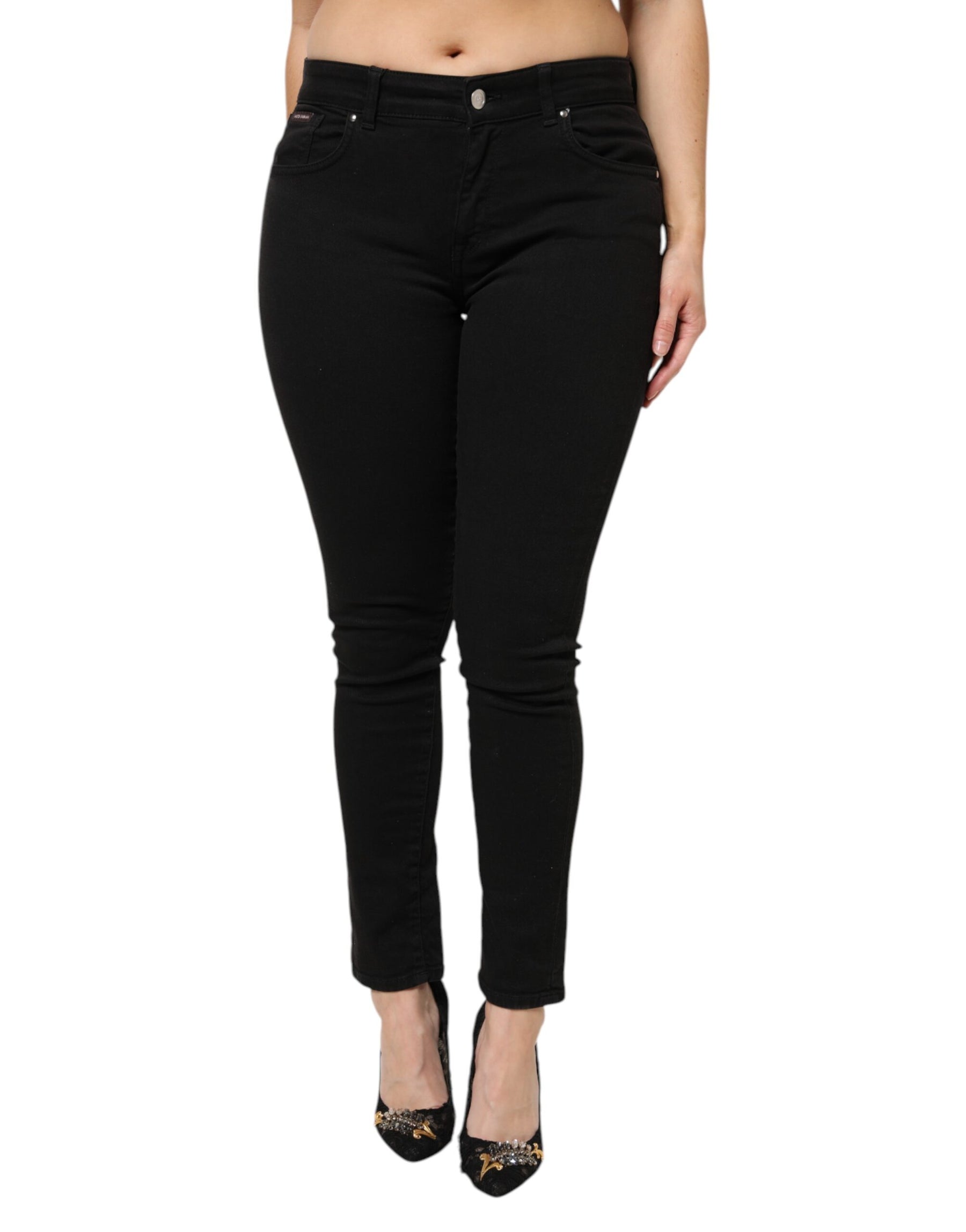 Dolce & Gabbana Black Cotton Mid Waist Denim Jeans | Regal Royce