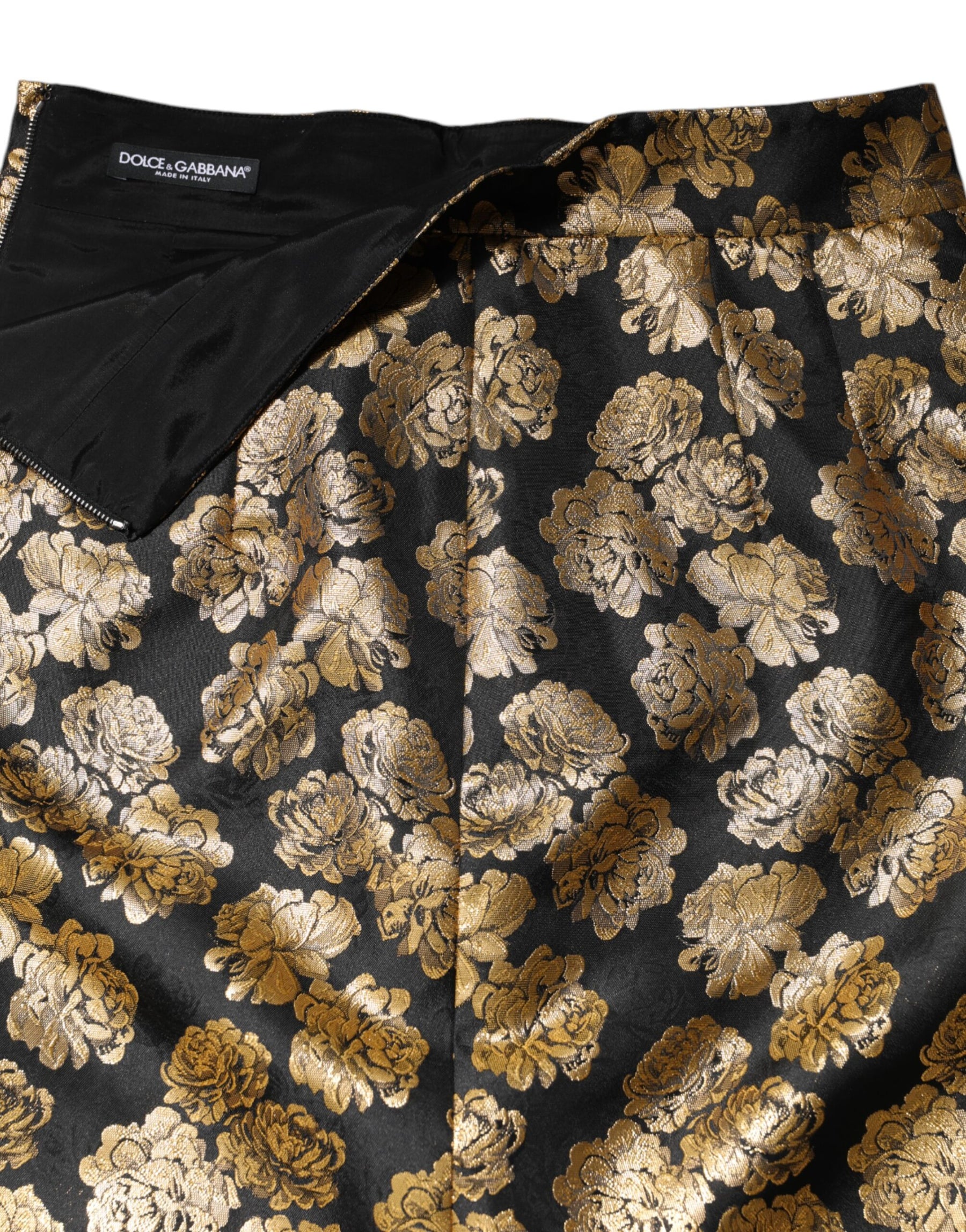 Dolce & Gabbana Black Gold Floral Print Jacquard Mini Skirt | Regal Royce