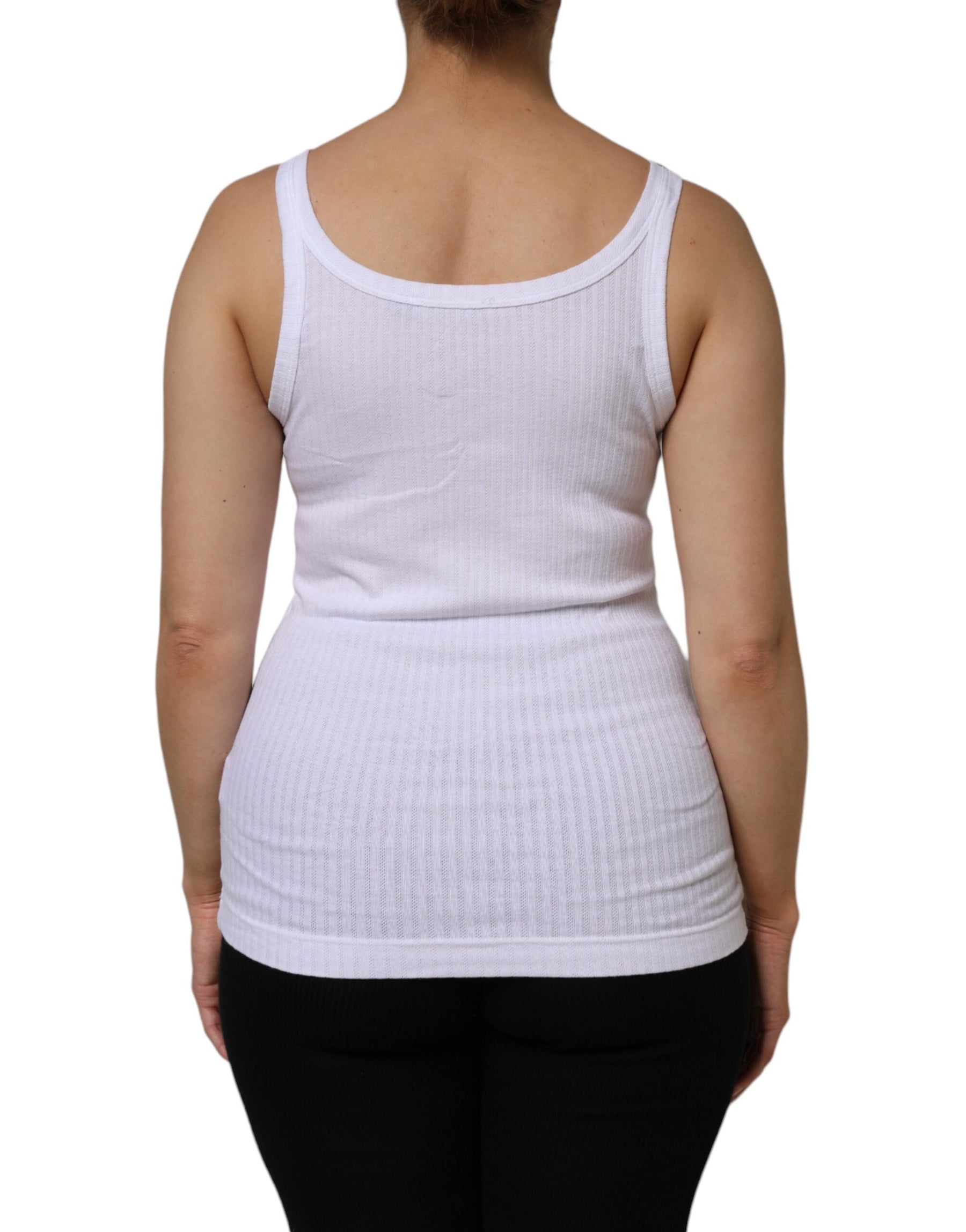 Dolce & Gabbana White Cotton Round Neck Sleeveless Tank Top | Regal Royce