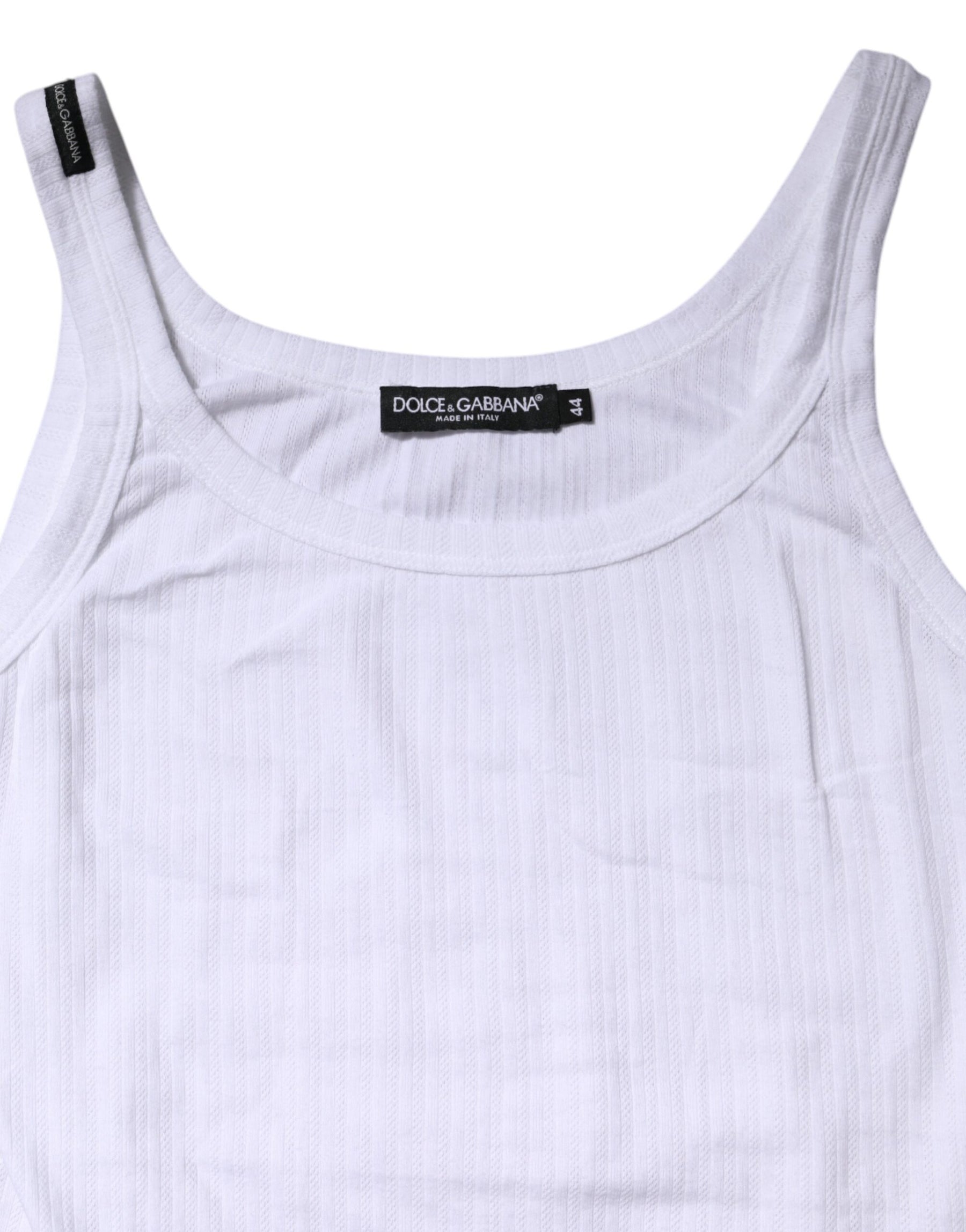 Dolce & Gabbana White Cotton Round Neck Sleeveless Tank Top | Regal Royce