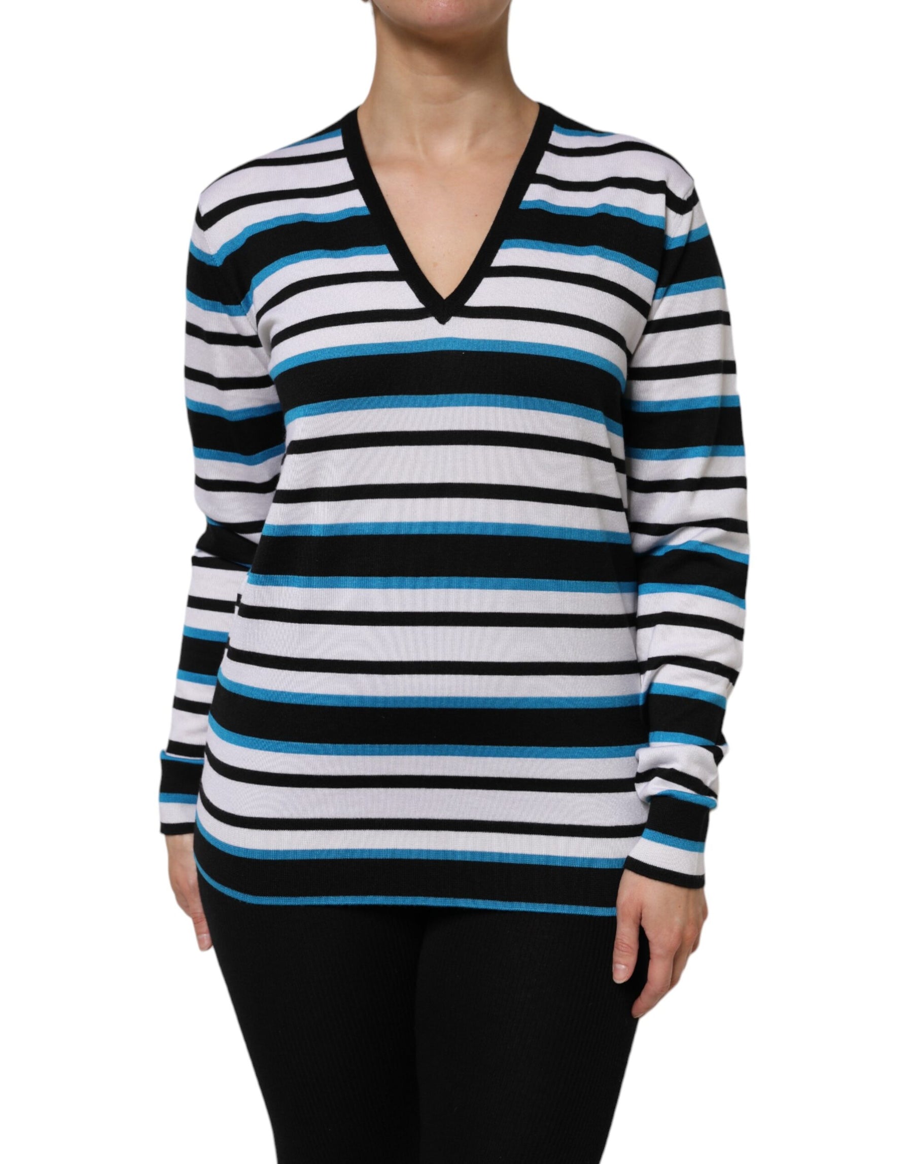 Dolce & Gabbana Multicolor Stripes Long Sleeves V-neck Top | Regal Royce