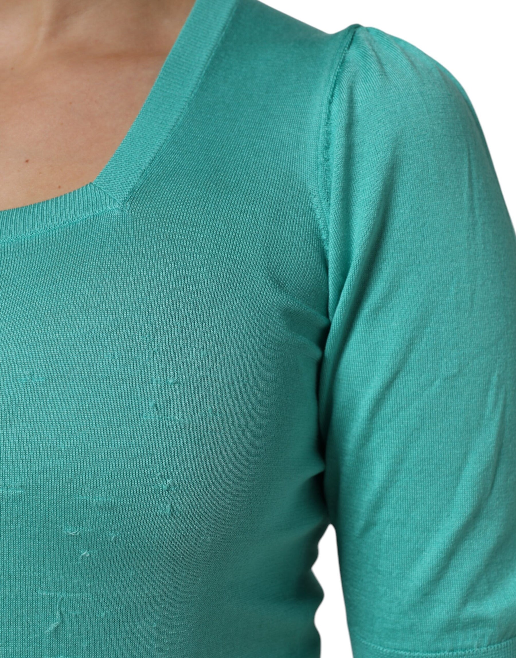 Dolce & Gabbana Aqua Blue Silk Short Sleeves Square Neck Top | Regal Royce