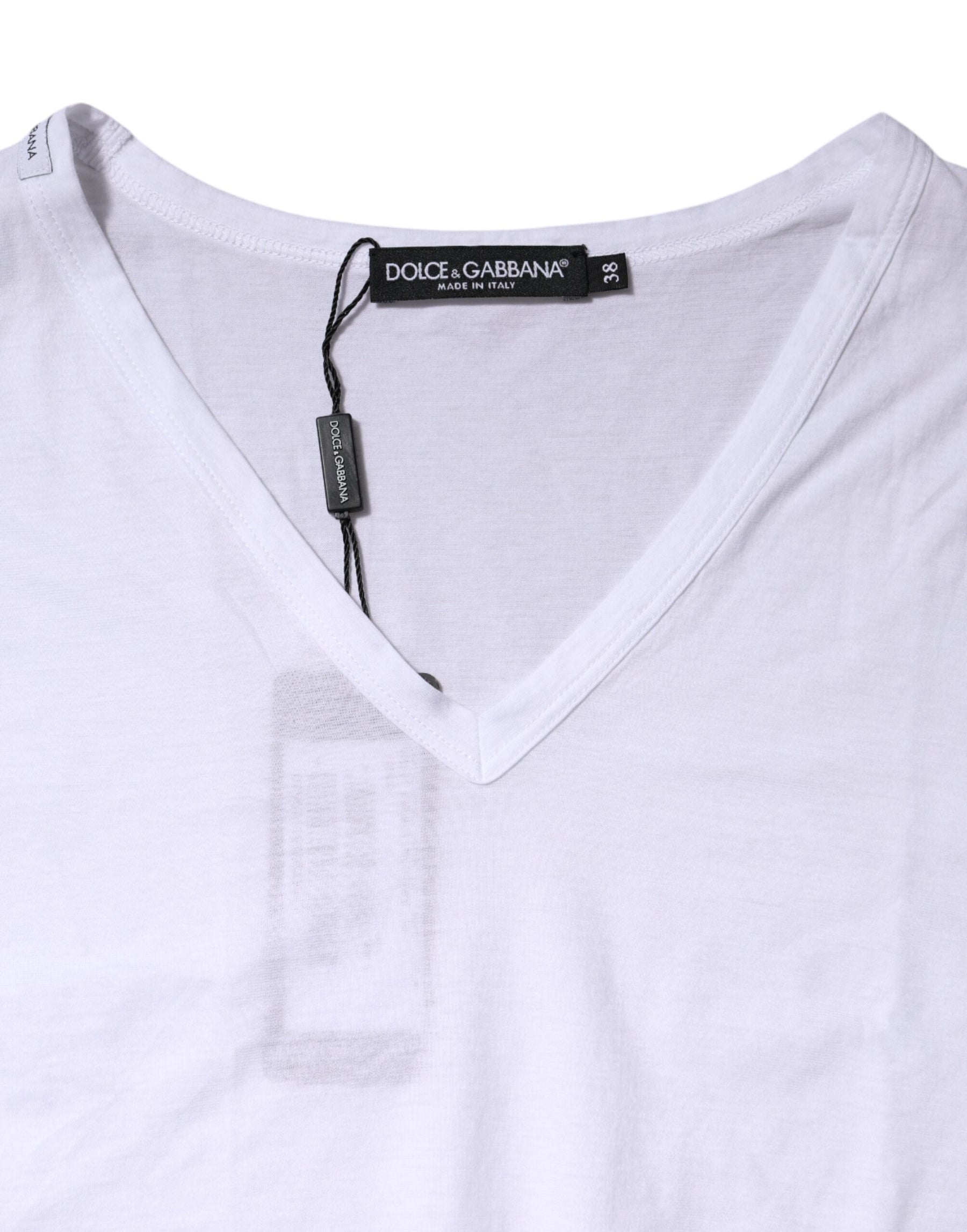 Dolce & Gabbana White Cotton Short Sleeves V-Neck Top T-shirt | Regal Royce