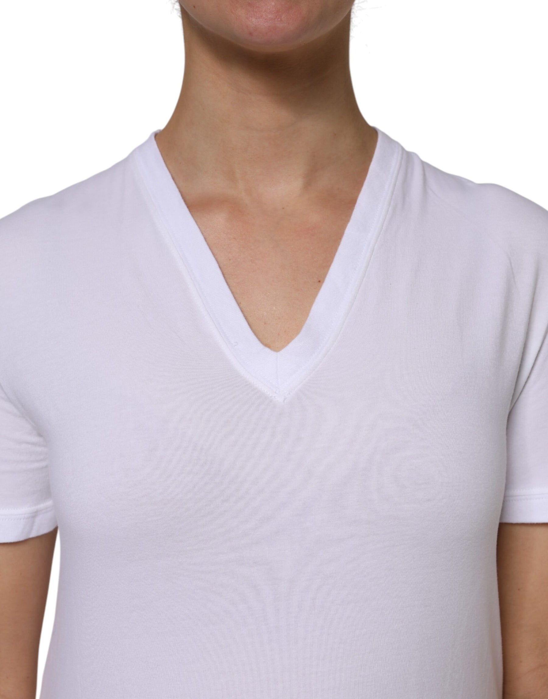 Dolce & Gabbana White Cotton Short Sleeves V-Neck Top T-shirt | Regal Royce