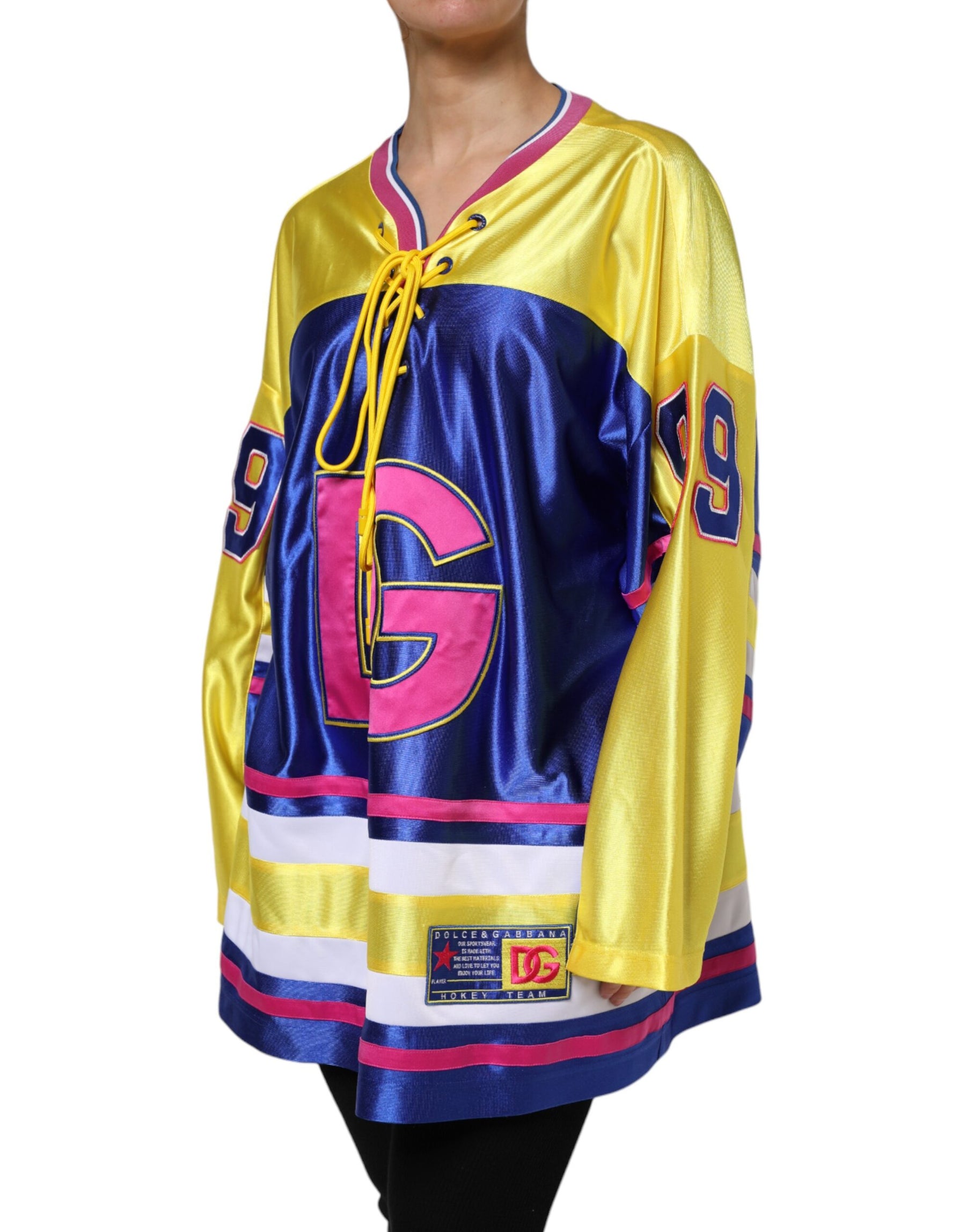 Dolce & Gabbana Multicolor Polyester Long Sleeves V-Neck Top | Regal Royce