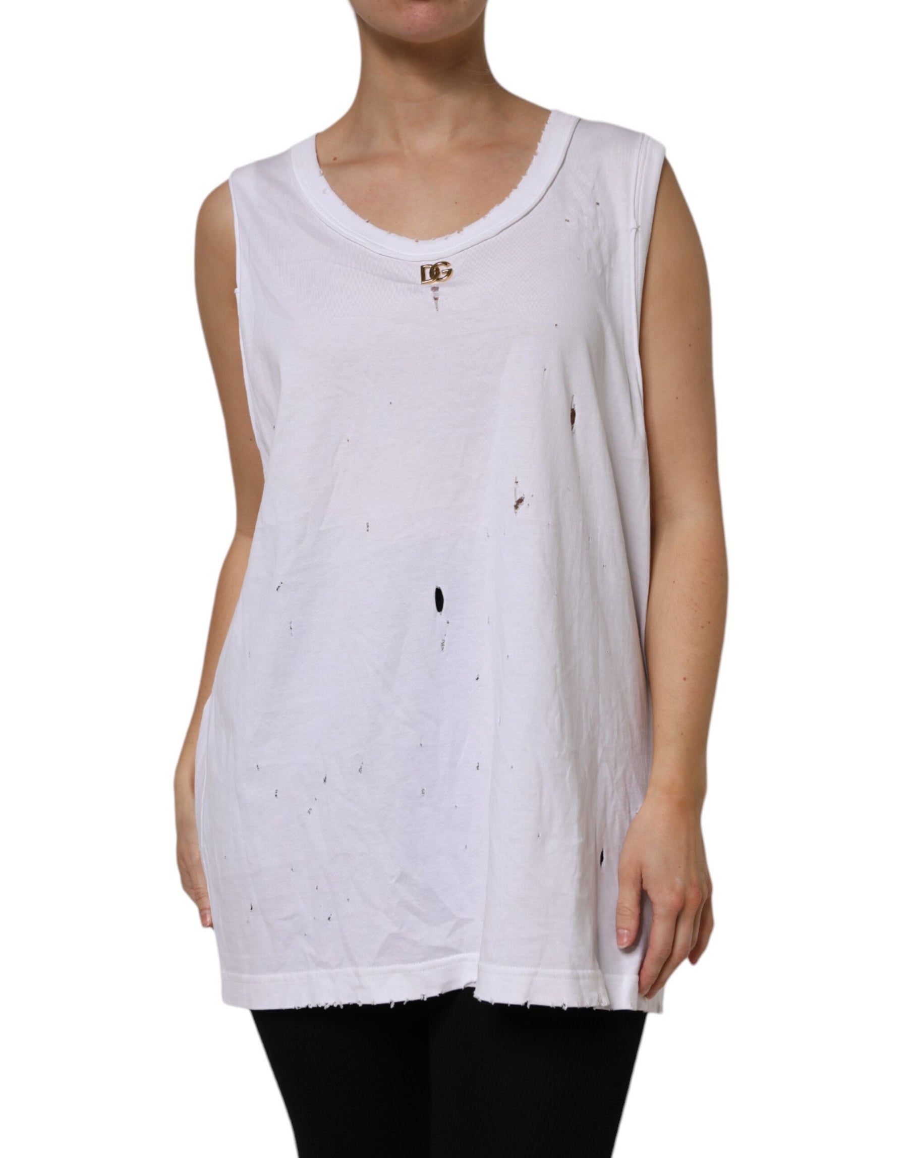 Dolce & Gabbana White Cotton Sleeveless Round Neck Tank Top | Regal Royce