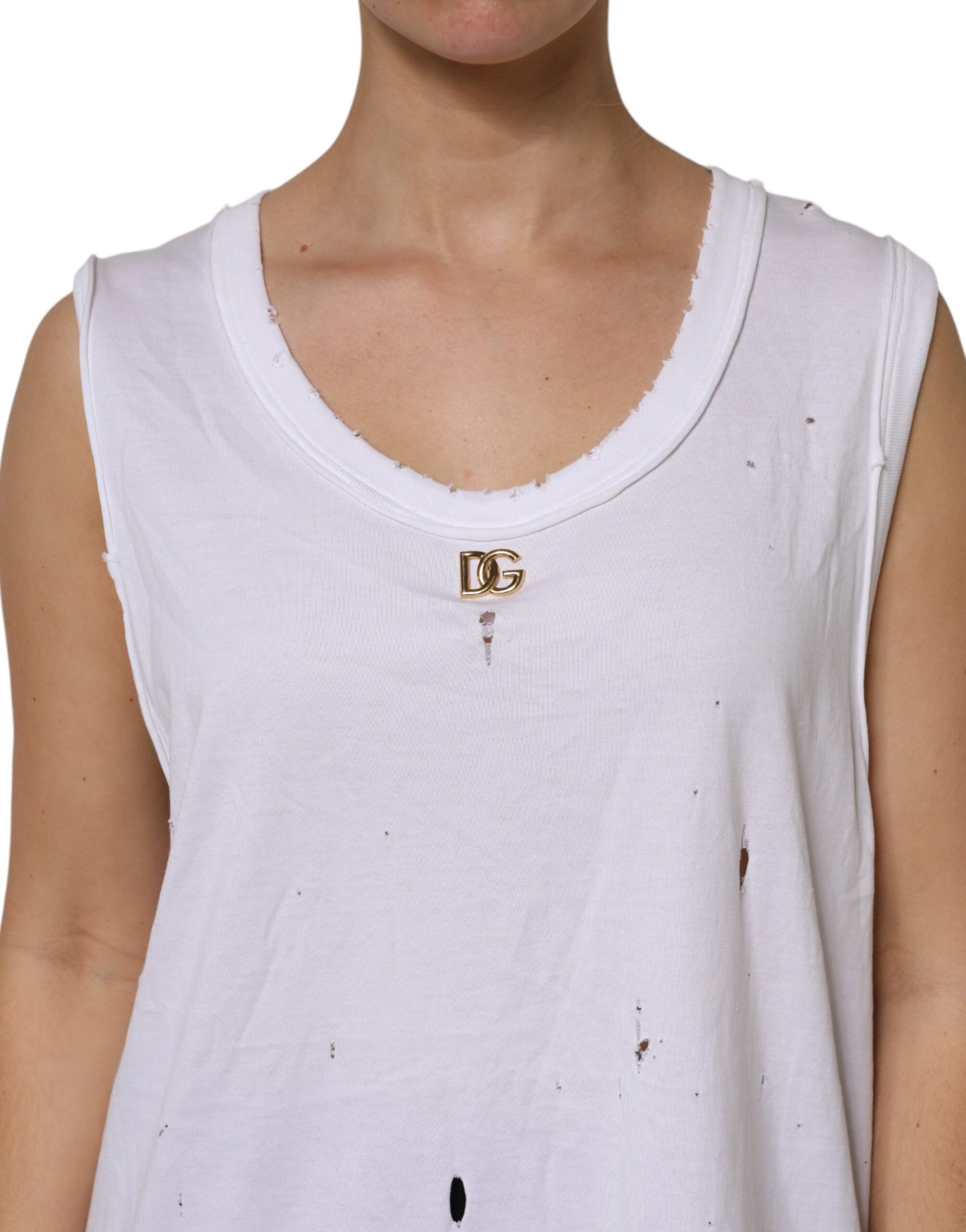 Dolce & Gabbana White Cotton Sleeveless Round Neck Tank Top | Regal Royce