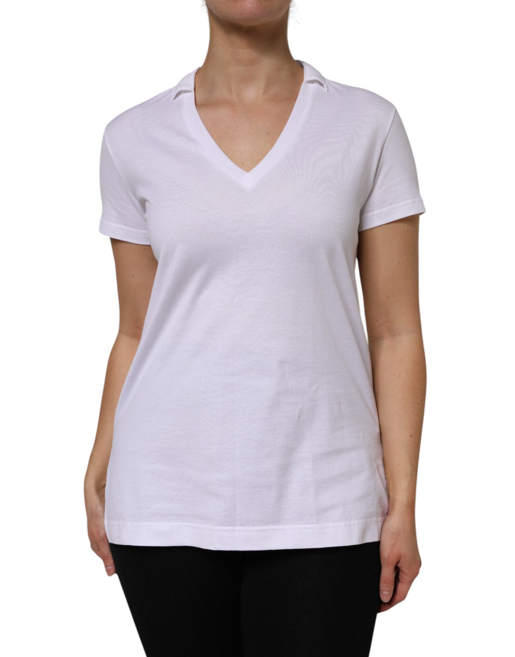 Dolce & Gabbana White Cotton Short Sleeve V-Neck Top T-shirt | Regal Royce