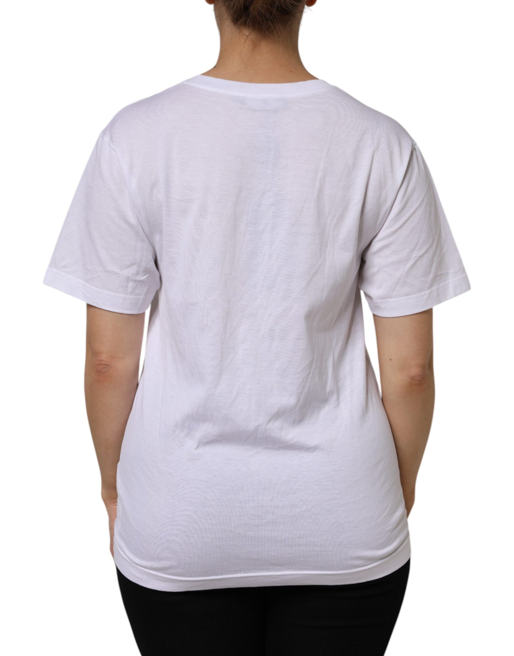 Dolce & Gabbana White Cotton Short Sleeve V-Neck Top T-shirt | Regal Royce