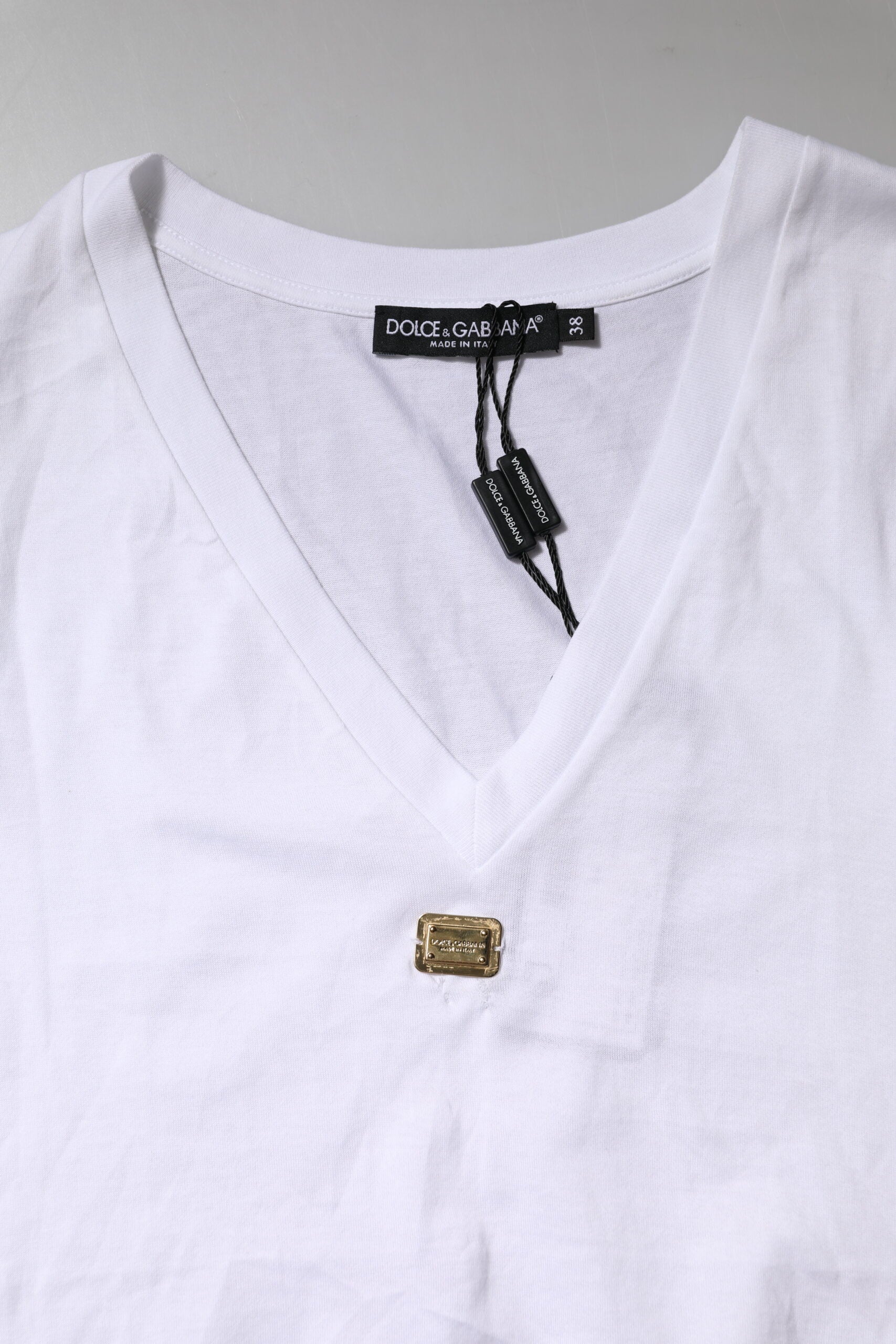 Dolce & Gabbana White Cotton Short Sleeve V-Neck Top T-shirt | Regal Royce