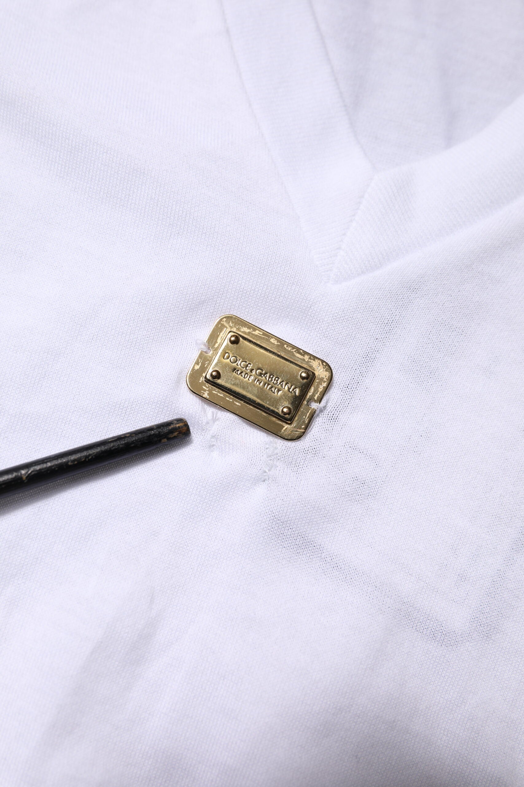 Dolce & Gabbana White Cotton Short Sleeve V-Neck Top T-shirt | Regal Royce