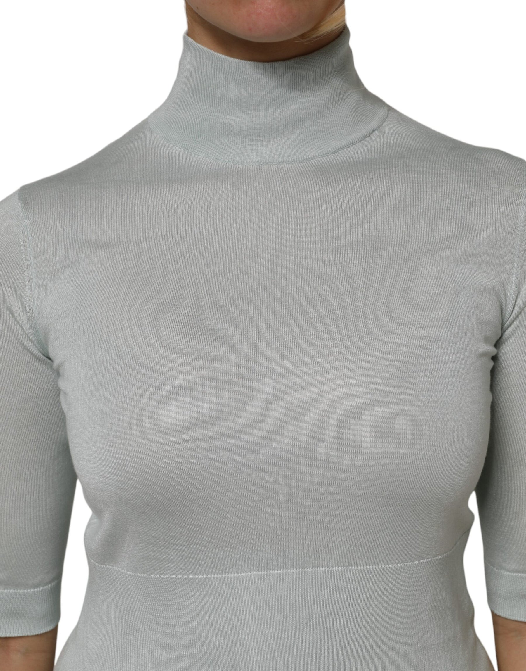 Dolce & Gabbana Light Green Silk Turtleneck 3/4 Sleeves Top | Regal Royce