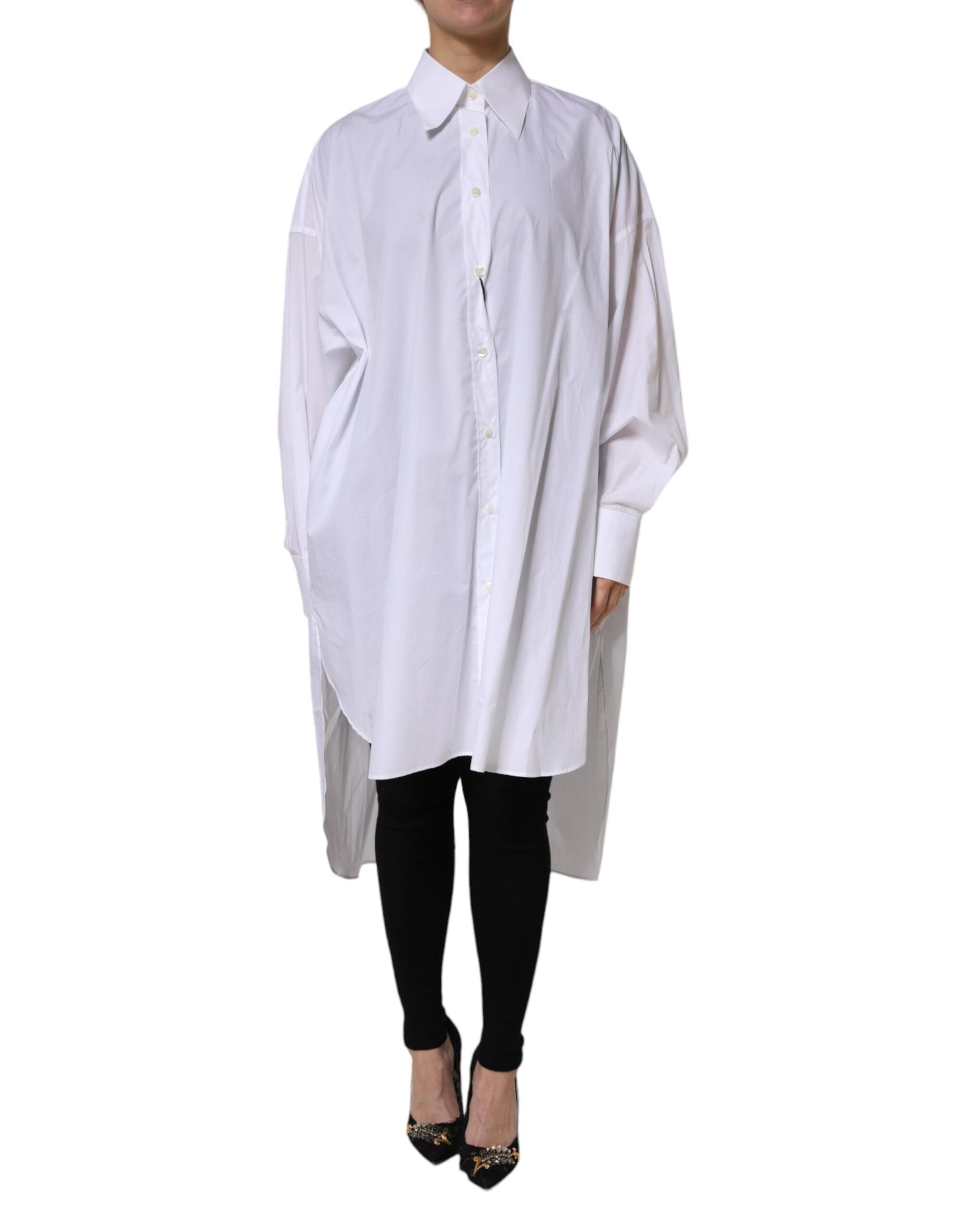 Dolce & Gabbana White Cotton Collared Shirt Long Sleeve Top | Regal Royce