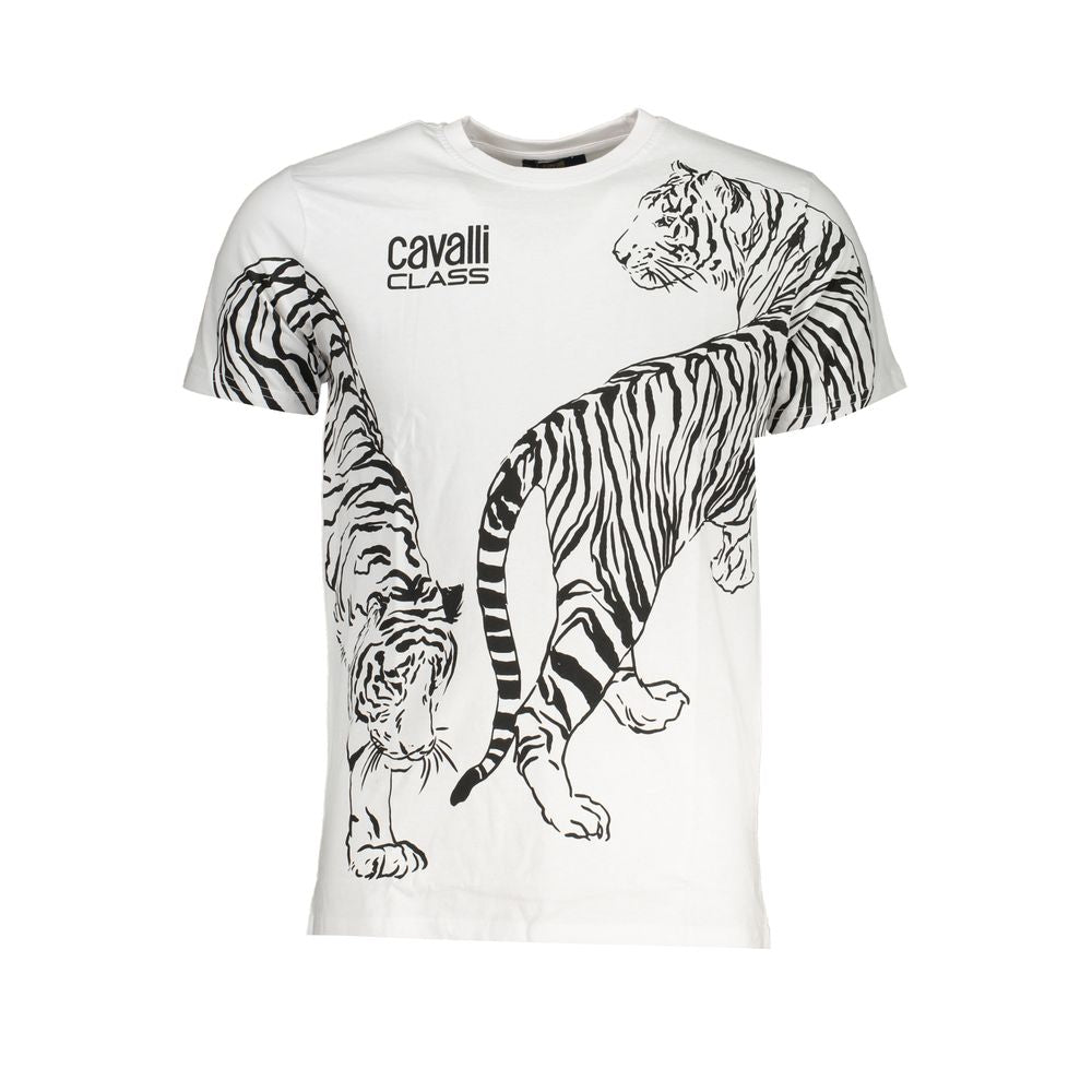 Cavalli Class Bianco Cotton Men T-Shirt | Regal Royce