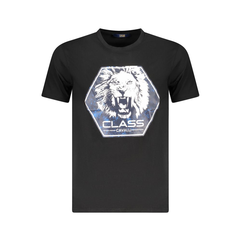 Cavalli Class Black Cotton Men T-Shirt | Regal Royce