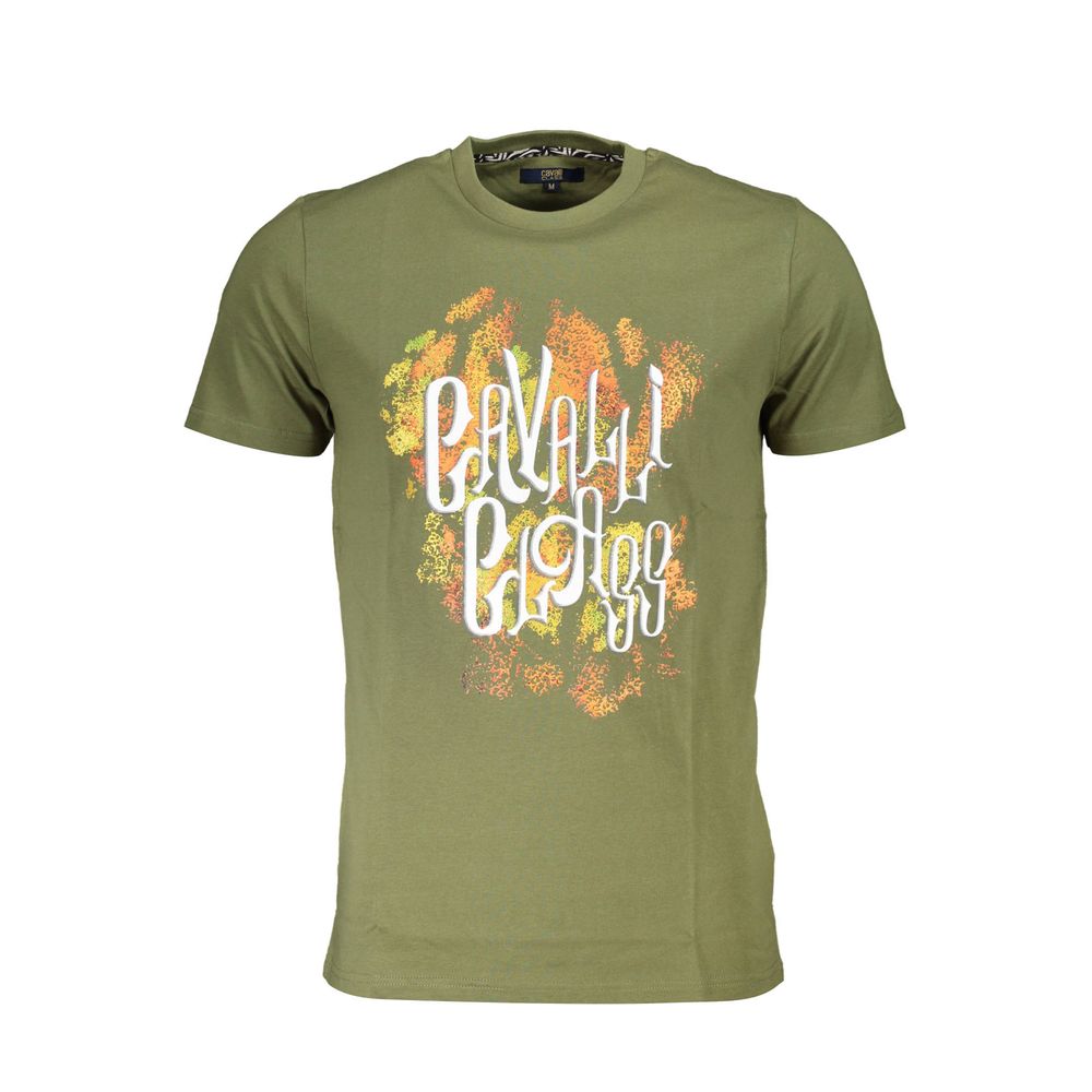 Cavalli Class Green Cotton Men T-Shirt | Regal Royce