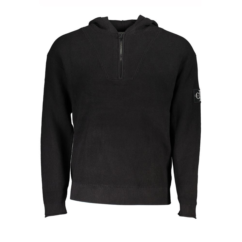 Calvin Klein Black Cotton Men's Sweater Hooded Half Zip | Regal Royce