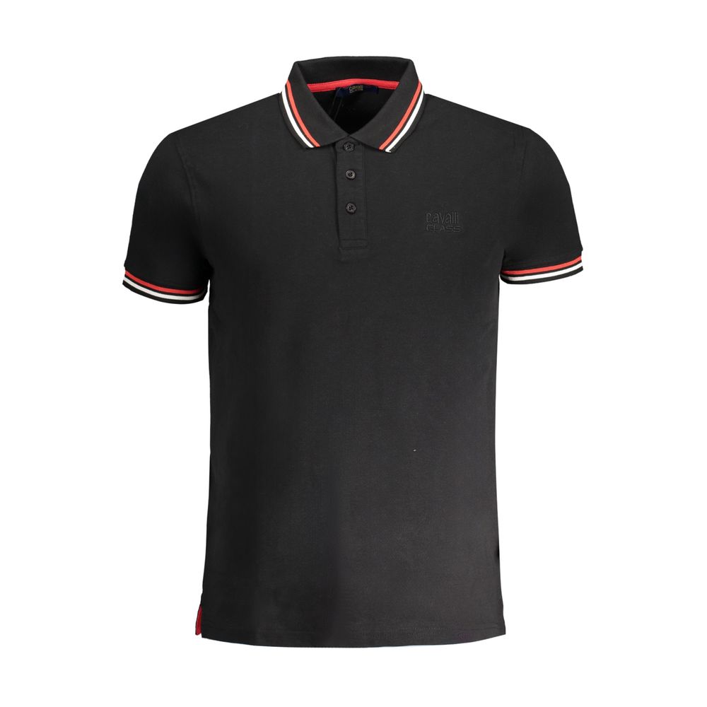 Cavalli Class Black Cotton Men Polo Shirt | Regal Royce