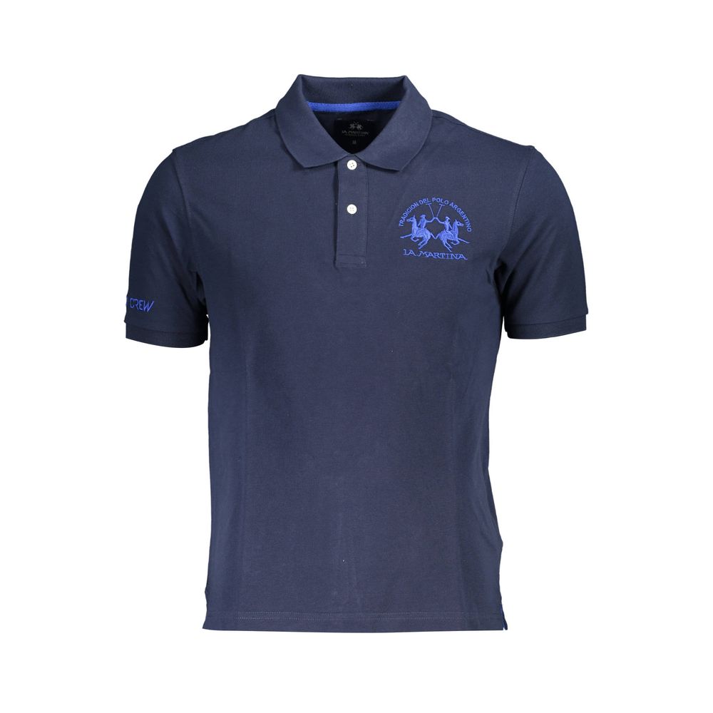 La Martina Blue Cotton Men Polo Shirt
