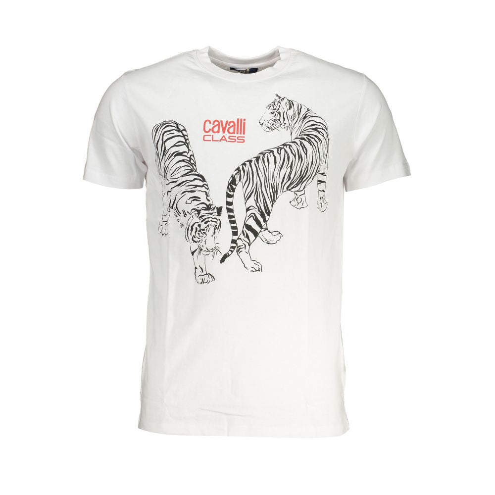 Cavalli Class Bianco Cotton Men T-Shirt | Regal Royce