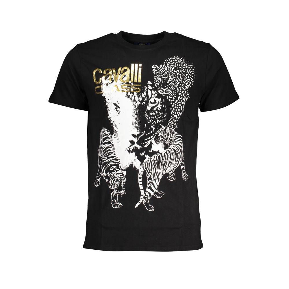 Cavalli Class Nero Cotton Men T-Shirt | Regal Royce